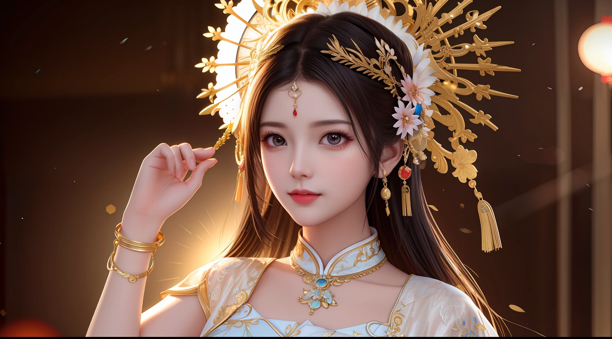 best quality, masterpiece, highres, 1girl,china dress,hair ornament,necklace, jewelry,Beautiful face,upon_body, tyndall effect,photorealistic, dark studio, rim lighting, two tone lighting,(high detailed skin:1.2), 8k uhd, dslr, soft lighting, high quality, volumetric lighting, candid, Photograph, high resolution, 4k, 8k, Bokeh,