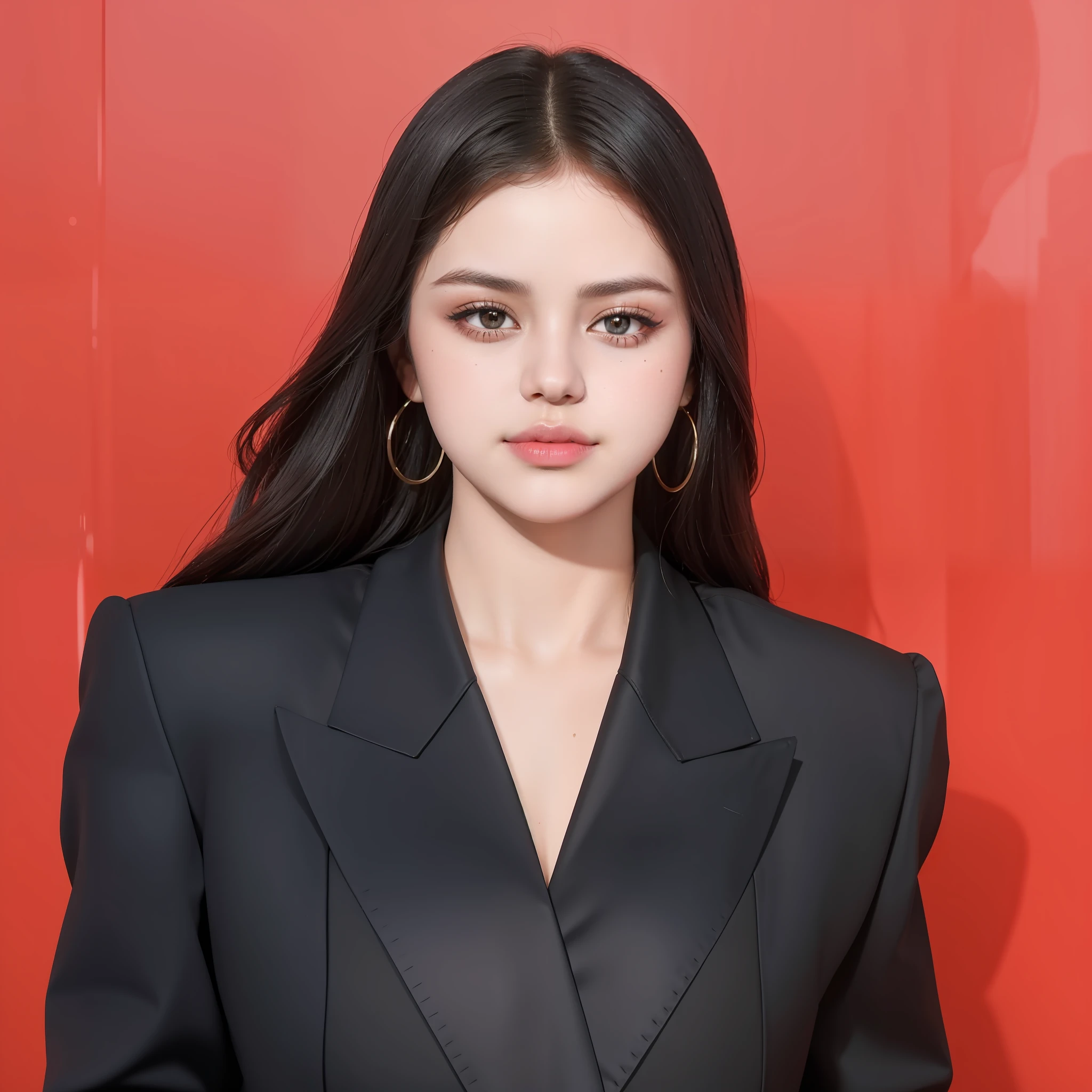 Selena Gomez (masterpiece, best quality) ( full body), ,masterpiece, beautiful detailed eyes, looking at viewer, detailed beautiful face,  extremely detailed, high, 1girl, black hair, long hair, best quality, closed mouth