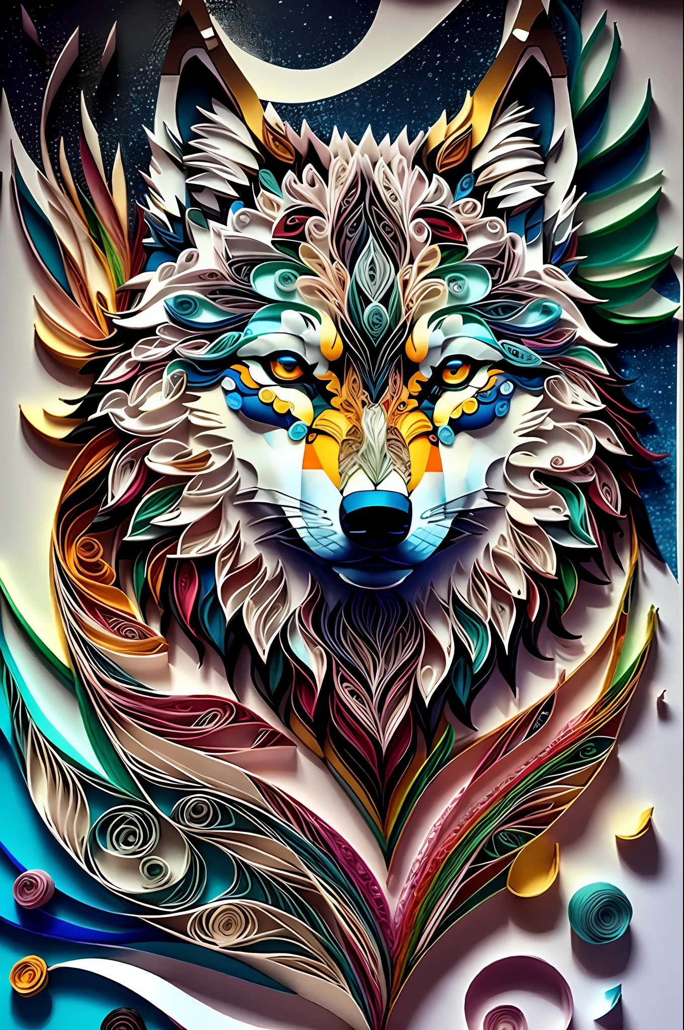 wolf,multi dimensional paper quilling, art, chibi,
yang08k, beautiful, colorful,
masterpieces, top quality, best quality, official art, beautiful and aesthetic,