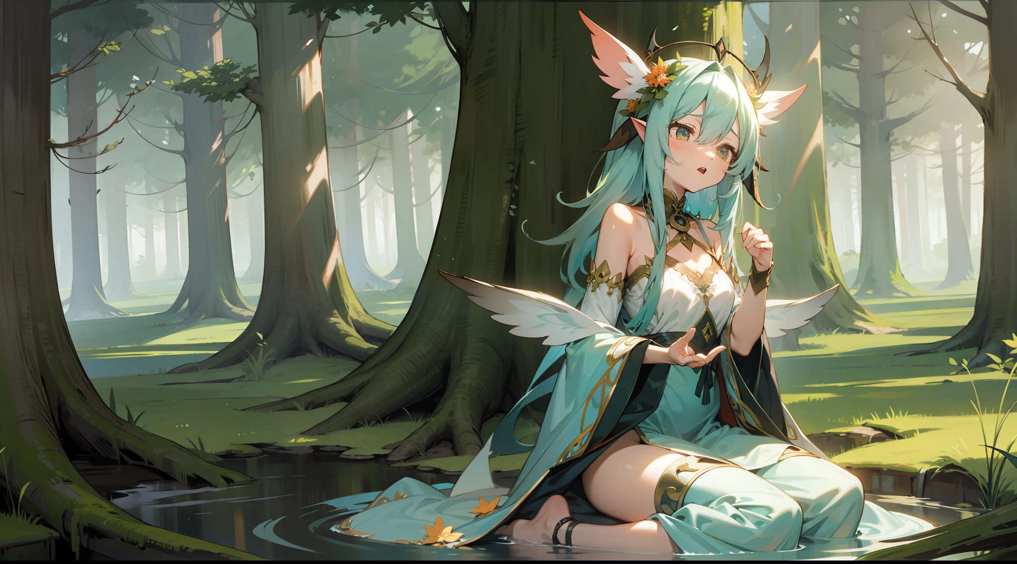 a nymph summoning the spirits of the forest