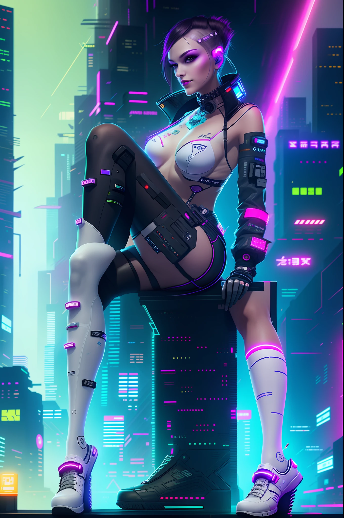 Beauty cyberpunk white stockings