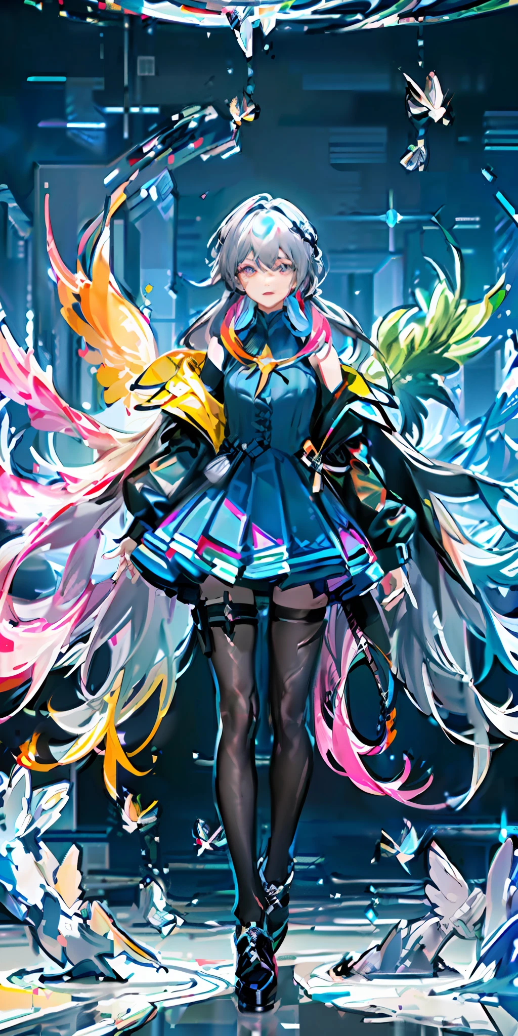 (Highest picture quality),(Master's work),(ultra-detailed),(Detailed eye description:1.0),(lens flare:1.0),(movie poster:1.0),(Tarot border:1.0),the portrait is centered,(close-up:1.0),(nagative space:0.8),(negative space:1.6),(solo),(floating colorful {wind|water magic|ink|crystals|ice|fire|flame|lightning|web|rocks|sand|particles|sparkles|blood}:1.0),(many colorful {soap bubbles|clouds|thorns|spikes|vines|currents|spirals|halos|wings|tatoos|cubes|octahedron}:1.0),(floating {red|green|blue|aqua|purple|yellow|black|white|grey|pink|orange|lime} {ribbons|feathers|particles|blades|droplets|snowflakes|soft balls}:1.0),({crystal|ice|fire|flame|wind|water|earth|stone|space|musical|sonic|vortex} {magic|wings}:1.0), ({ray tracing,glowing|dappled sunlight,light rays,caustics|night,black theme|mysterious,eerie|easygoing,pastel}:1.2), ({colorful|iridescent|multicolored}:1.0),(beautiful detailed glow:1.0),({leaning forward|leaning back|leaning to the side|}:1.2),{(smile:1.0)|(smirk:1.0)|(grim expression:1.0)},({small|small||lips,eyelashes}:1.0),{(open mouth:1.0)|(closed mouth:1.0)|},({eyelashes|eyeshadow||}),{one eye closed|||},({red|green|blue|aqua|purple|yellow|black|white|grey|pink|orange|lime} hair:1.4),({short|long|medium} hair:1.0),({from below|from above|from side|from behind|facing viewer}:1.3),(halo:1.3),(head tilt:1.0),(dynamic pose:1.1),(asymmetrical hair:1.2),({red|green|blue|aqua|purple|yellow|black|white|grey|pink|orange|lime} {armor|dress|collared shirt|suit|outfit}:1.0),({formal|military|techwear|urban style|casual,casual clothes|fantasy,magician|feral,tribal|sci-fi,futuristic}),({plaid skirt|layered skirt|puffy dress|tights|pants|shorts}),({red|green|blue|aqua|purple|yellow|black|white|grey|pink|orange|lime} {eyes|eyes|pupils}:1.4),{(forehead:1.5),asymmetrical bangs|diagonal bangs|hair between eyes|blunt bangs|swept bangs},{one eye covered|ponytail|high twintails|||},{straight hair|wavy hair|drill hair||},{long coat|suit jacket|cloak|sweater|tie||}