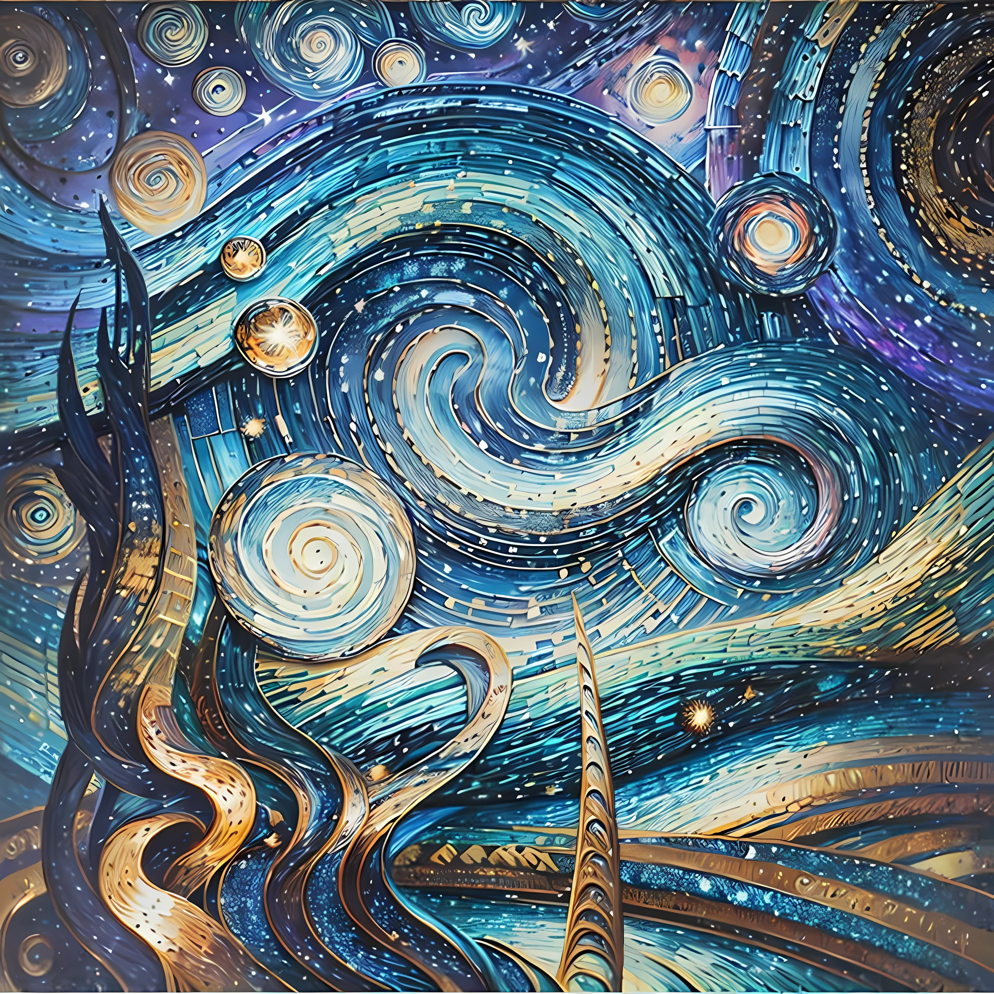 (masterpiece, high-quality), Vincent van Gogh, spiral galaxy, oil painting, remastered, The Starry Night. --auto --s2