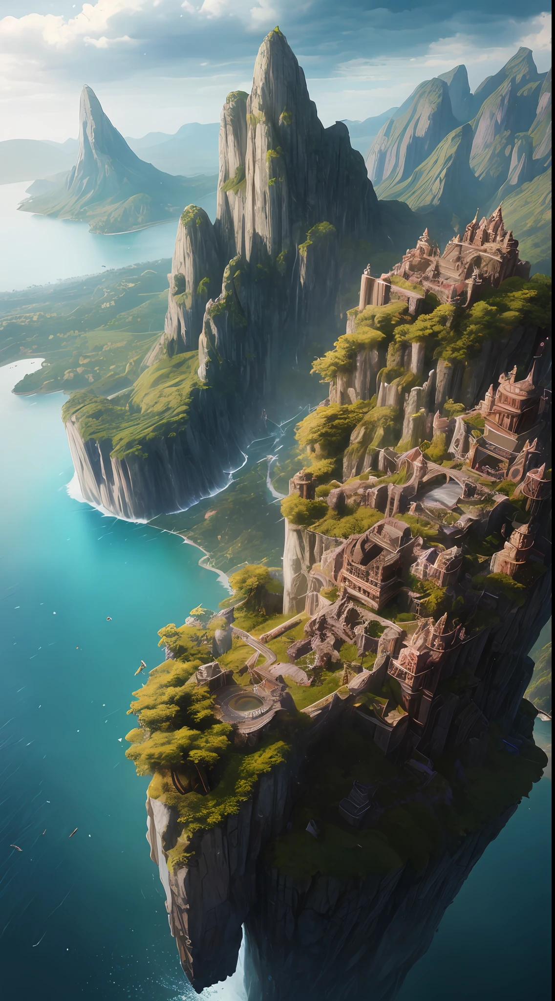 masterpiece, best quality, high quality, extremely detailed CG unity 8k wallpaper, scenery, outdoors, sky, cloud, day, no humans, mountain, landscape, water, tree, blue sky, waterfall, cliff, nature, lake, river, cloudy sky,award winning photography, Bokeh, Depth of Field, HDR, bloom, Chromatic Aberration ,Photorealistic,extremely detailed, trending on artstation, trending on CGsociety, Intricate, High Detail, dramatic, art by midjourney