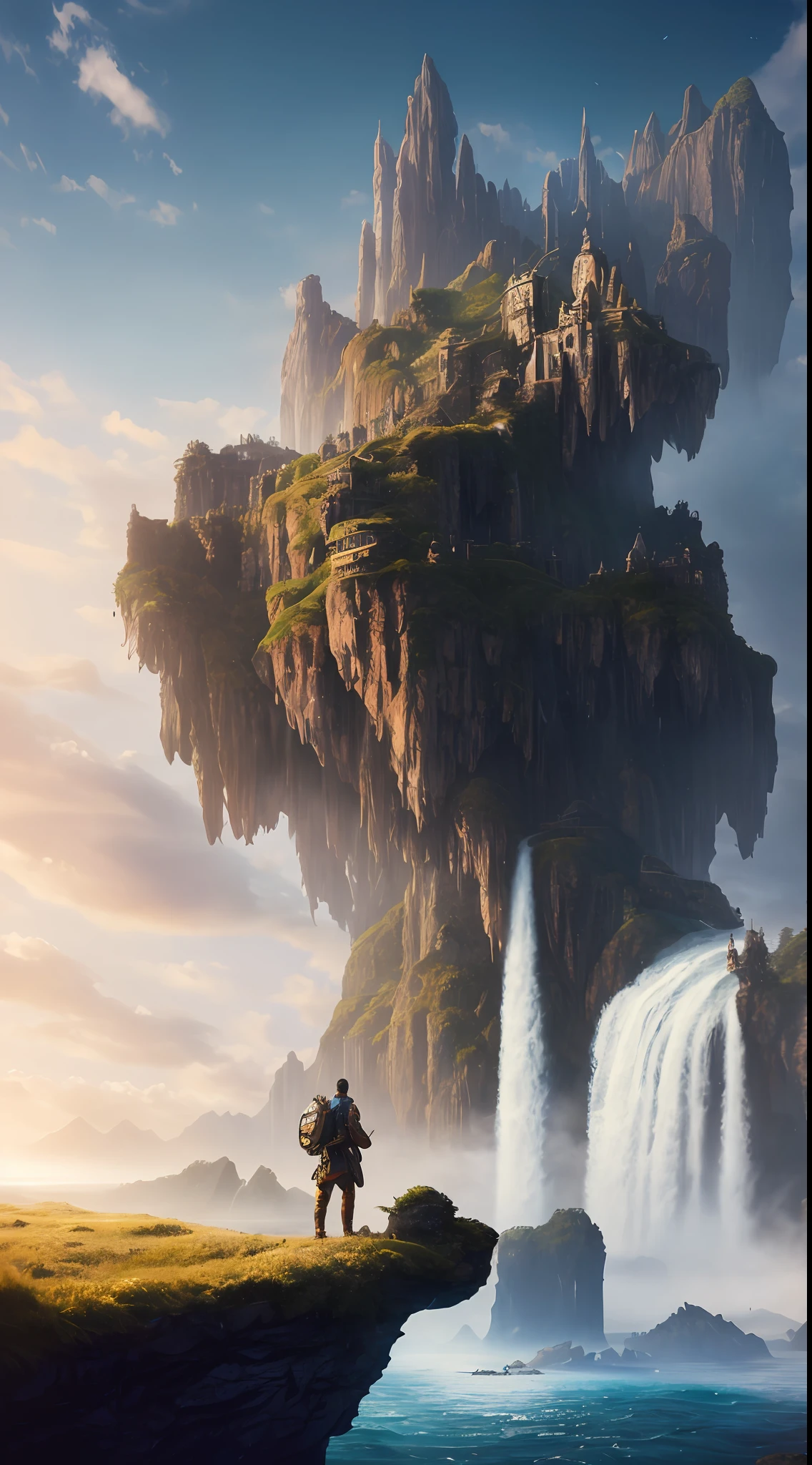 masterpiece, best quality, high quality, extremely detailed CG unity 8k wallpaper, scenery, outdoors, sky, cloud, day, no humans, mountain, landscape, water, tree, blue sky, waterfall, cliff, nature, lake, river, cloudy sky,award winning photography, Bokeh, Depth of Field, HDR, bloom, Chromatic Aberration ,Photorealistic,extremely detailed, trending on artstation, trending on CGsociety, Intricate, High Detail, dramatic, art by midjourney