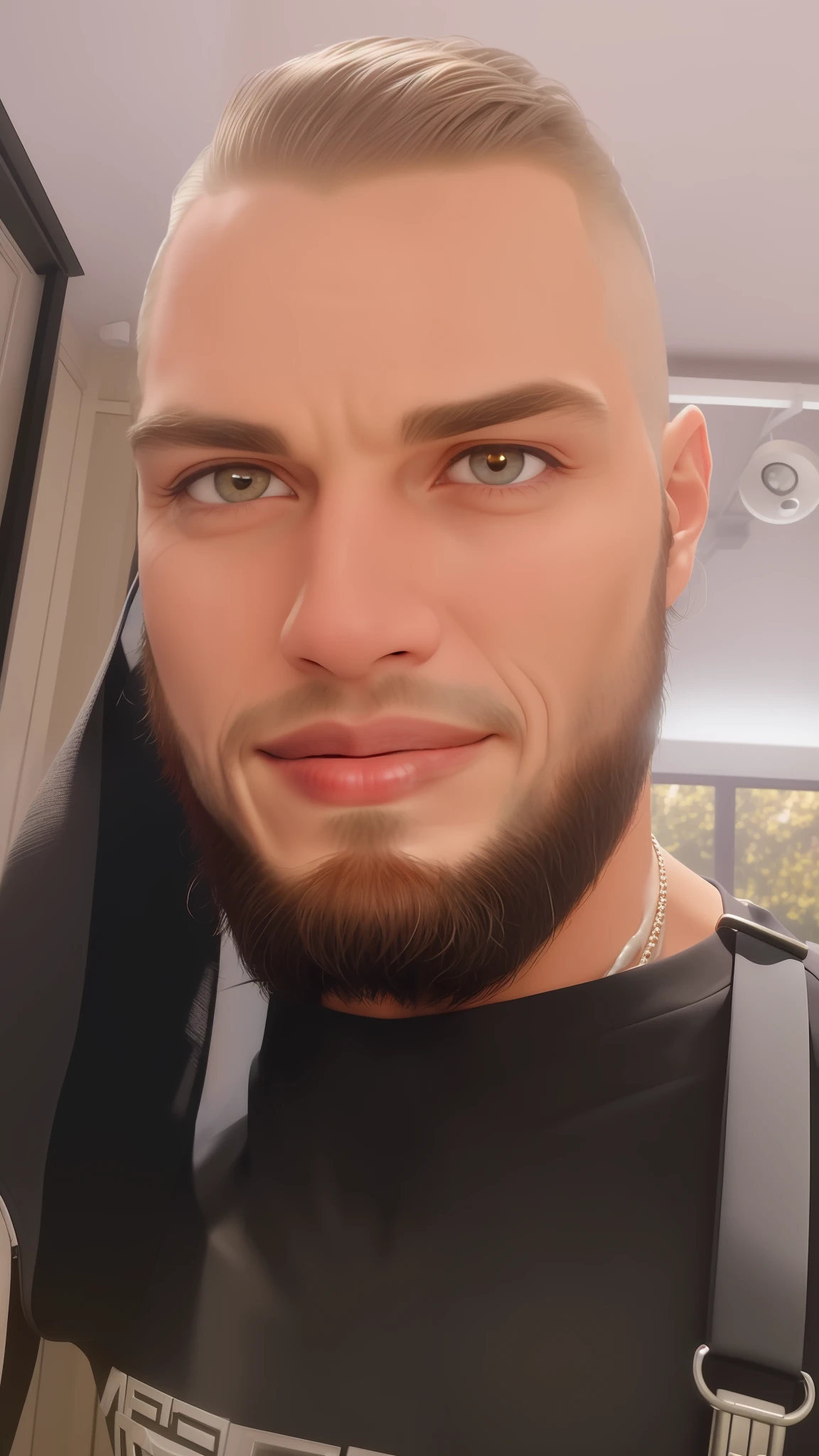 (8k, RAW photo, high quality),(epic realistic: 1.5), 1boy, bedroom,scenery with led, handsome man, carved jaw, giga chad, caucasian, straight hair back, (smile), smile, ((bright red eyes)), photorealistic, (evil appearance), business suit,, intricate details, cinematic, dark studio, (hdr: 1.5), detailed, looking at the viewer