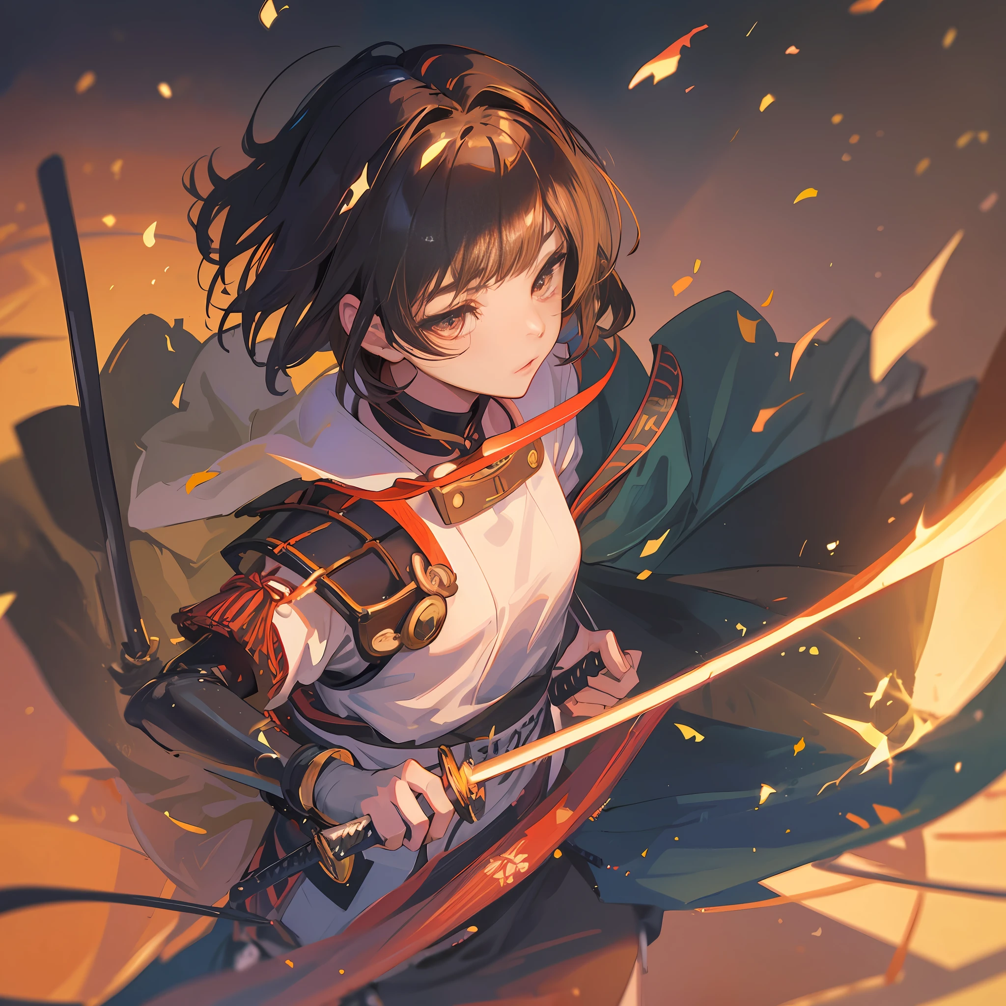 1 woman, portrait, beautiful 18 year old girl in samurai armor, wearing samurai helmet, Japan sword, KATANA, short hair, matsumoto castle, himeji castle, watch viewer, full moon, spark, flame, war, war, Japan castle, full body, slim body, small breasts, dynamic angle, photorealistic, hyperrealistic, Hyper Detail, Analog Style, Hip, Low Cut, Detail Skin, Matte Skin, Soft Lighting, Subsurface Scattering, Realistic, Heavy Shadows, Masterpiece, Best Quality, Ultra Realistic, 8K, Golden Ratio, Complex, High Detail, Film Photography, Soft Focus, Blurred Background,