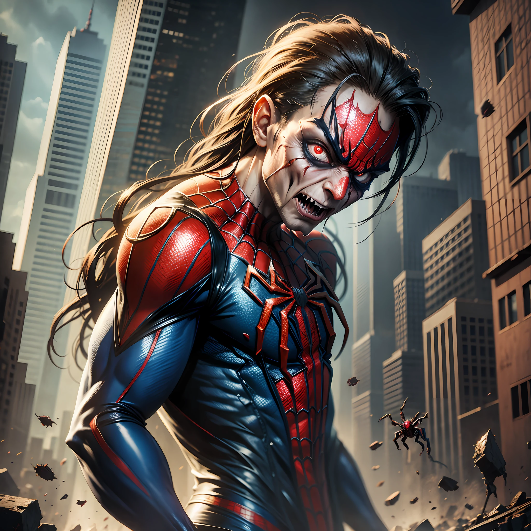 The zombie spider-man, apocalyptic scenario, realistic, HD --auto --s2