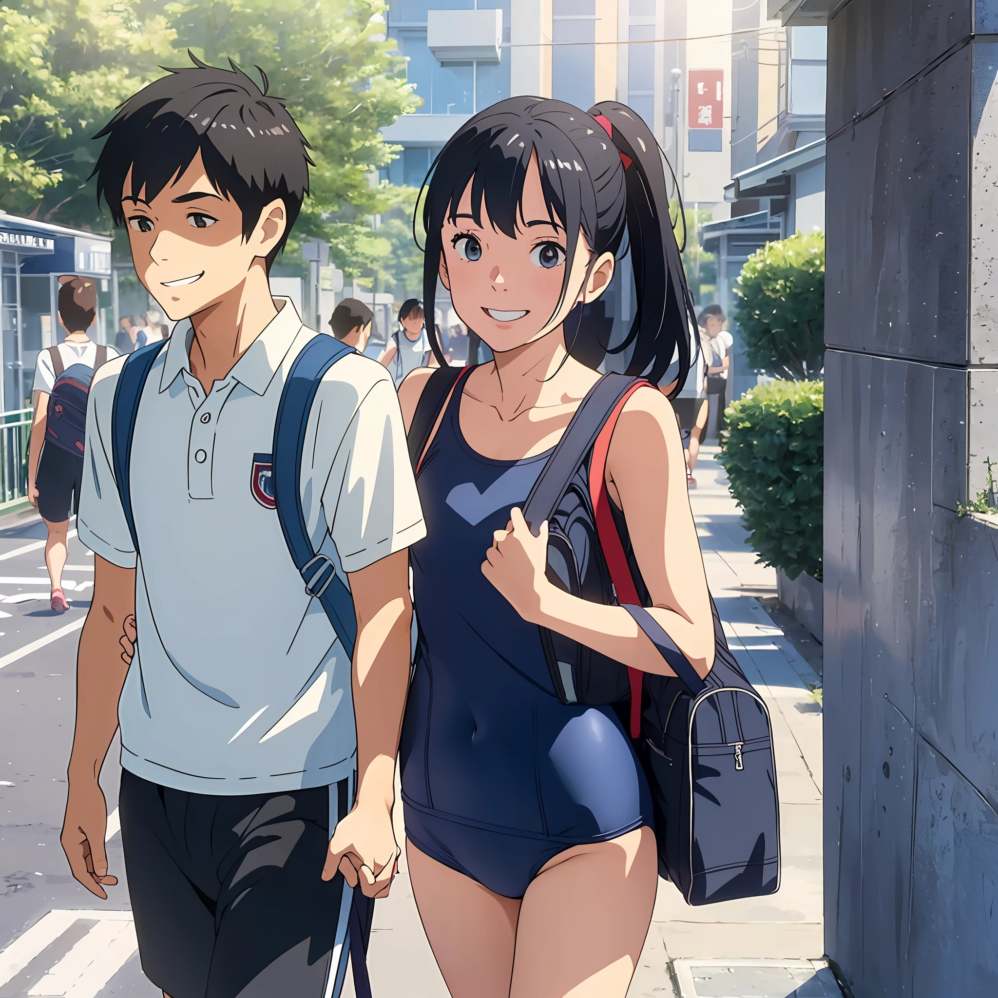 High-leg cut school swimsuit