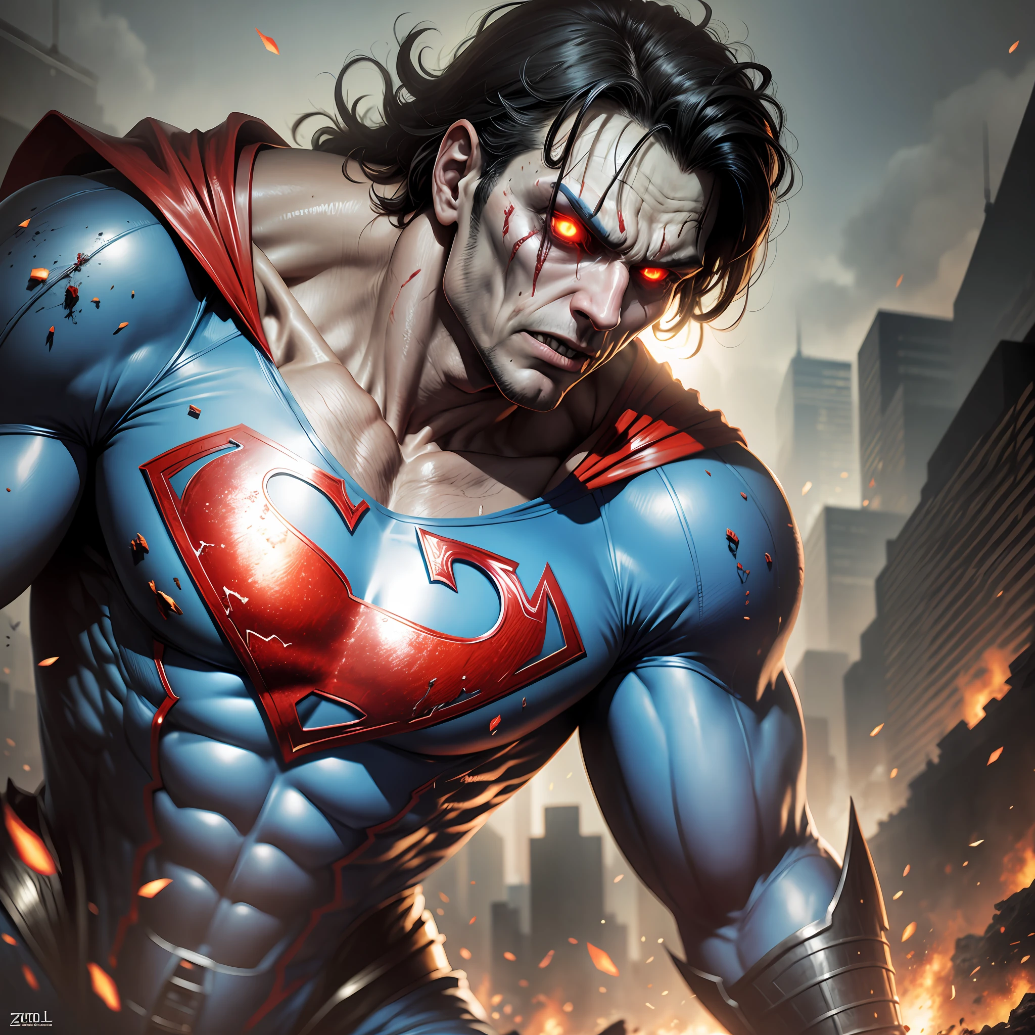 The zombie Superman, ultra realistic, apocalyptic, dynamic angle, HD --auto --s2