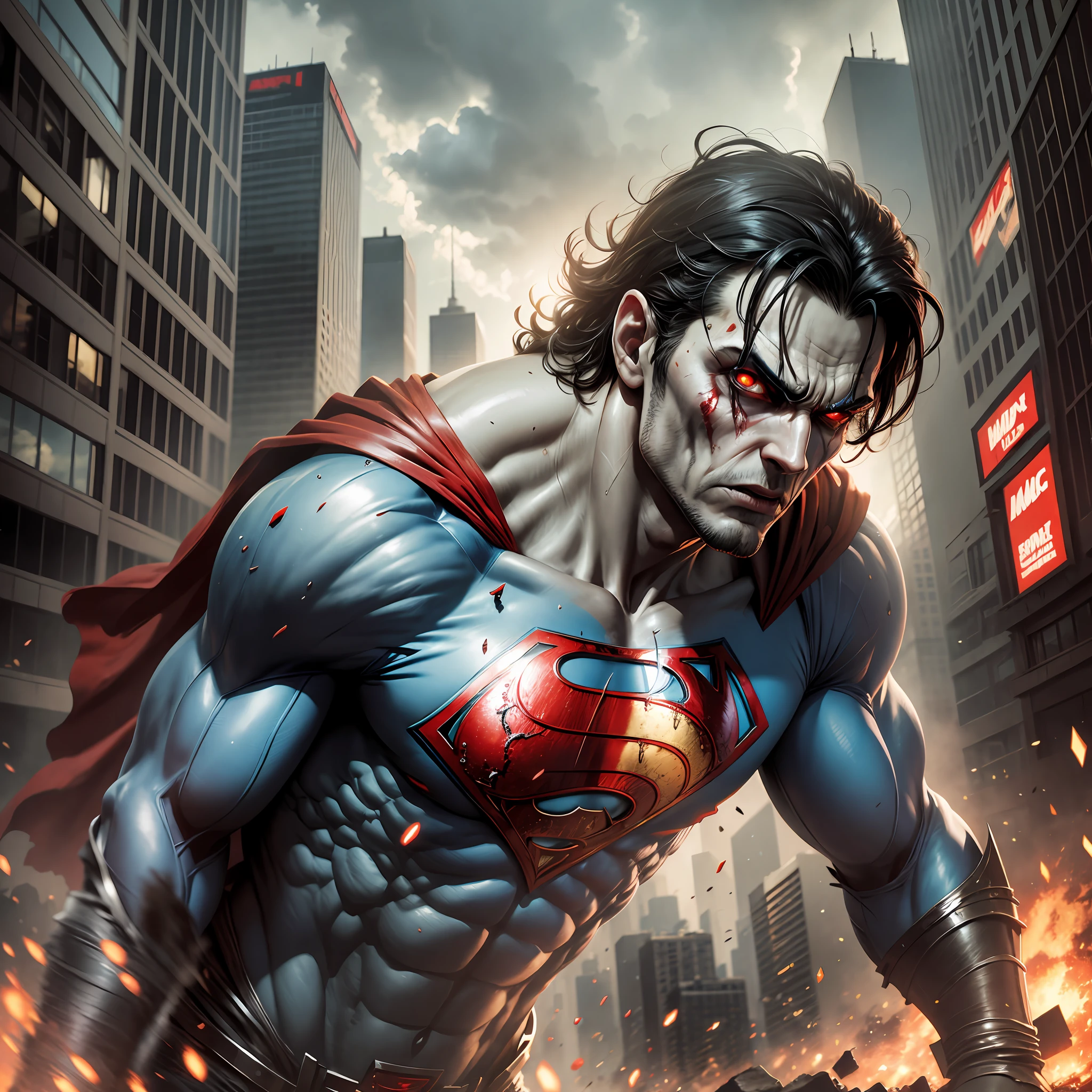 The zombie Superman, ultra realistic, apocalyptic, dynamic angle, HD --auto --s2