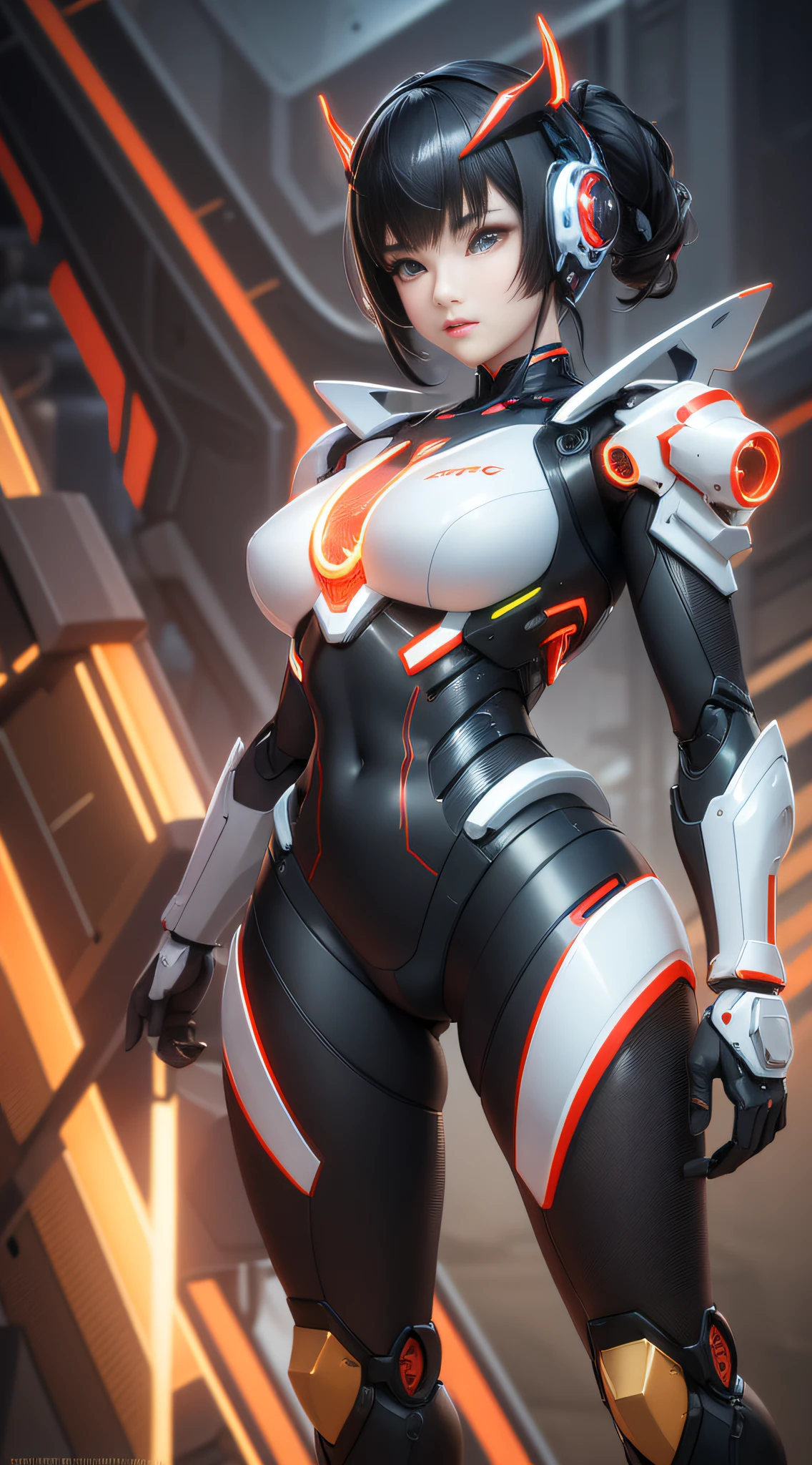 1 mechanical Chinese girl, Asian girl, clear facial features, facial optimization, (ultra-realistic details), carbon fiber mech, shiny mech, perfect fusion of any machinery, full body shot, global illumination, octane value rendering, 8K, cool mech, carbon black mixed with Chinese red mech, metal, intricate, detailed decorations, cold, cool colors, highly complex details, realistic pipelines, facing the camera, looking at the audience, neon light details, mechanical limbs, mechanical spine, mechanical cervical vertebrae connected to the neck, vibrant colors, super-saturated colors, digital art, realism style, metal wings.