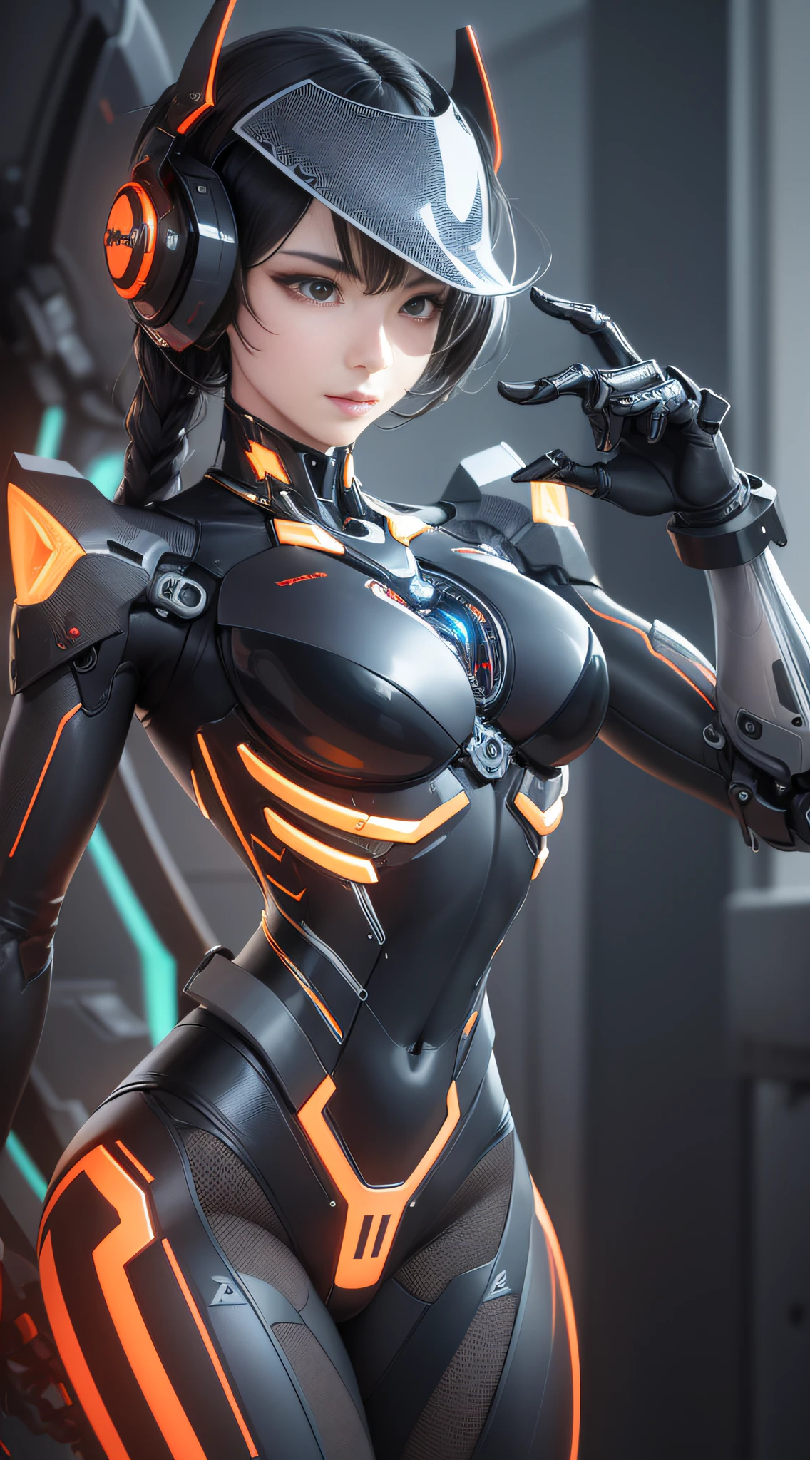 1 mechanical Chinese girl, Asian girl, clear facial features, facial optimization, (ultra-realistic details), carbon fiber mech, shiny mech, perfect fusion of any machinery, full body shot, global illumination, octane value rendering, 8K, cool mech, carbon black mixed with Chinese red mech, metal, intricate, detailed decorations, cold, cool colors, highly complex details, realistic pipelines, facing the camera, looking at the audience, neon light details, mechanical limbs, mechanical spine, mechanical cervical vertebrae connected to the neck, vibrant colors, super-saturated colors, digital art, realism style, metal wings.