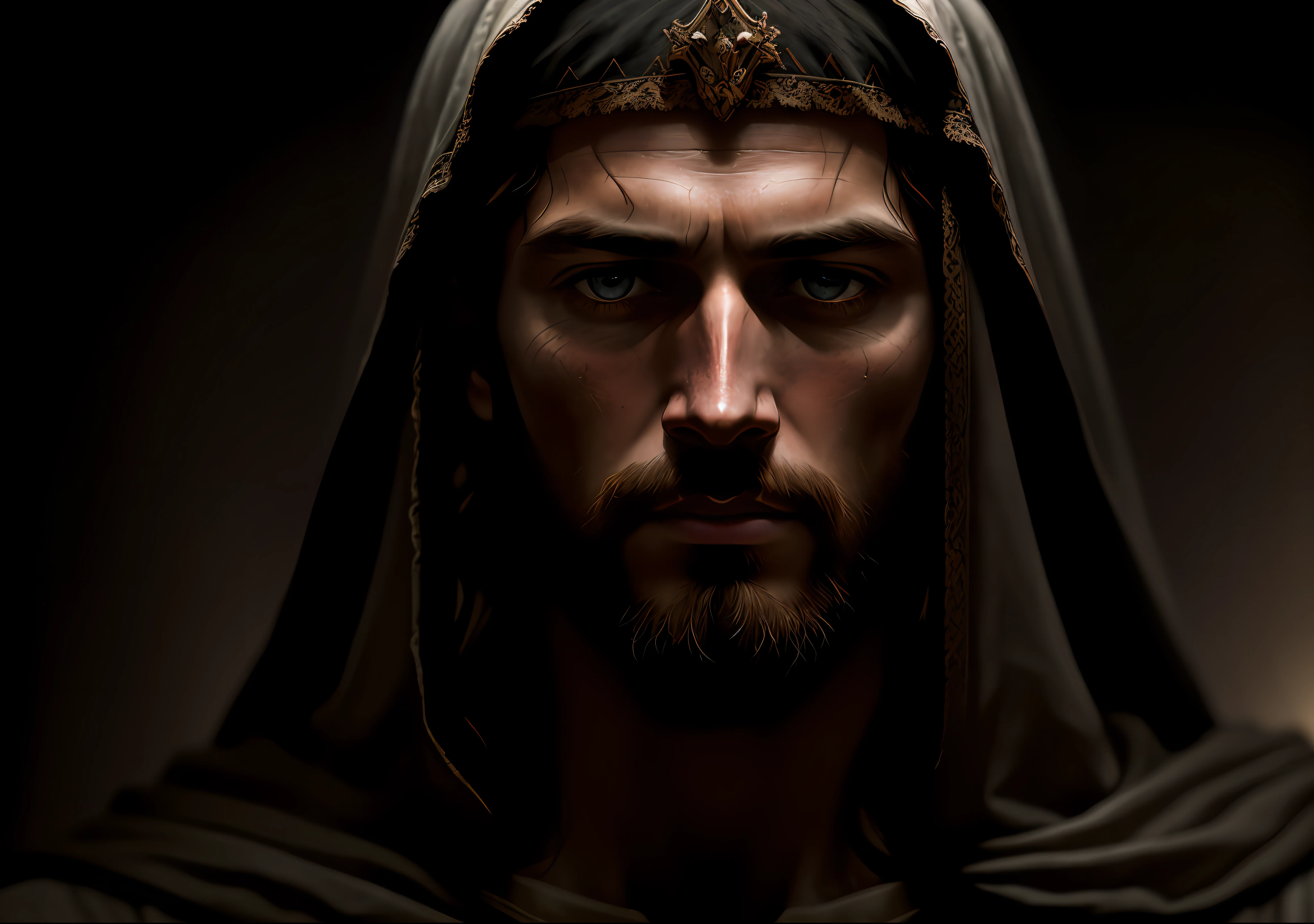 JESUS CHRIST DARK PHOTO: realistic epic, soft cinematic portrait, adobe lightroom, photographic lab, highly detailed, faded, (neutral colors: 1.2), (hdr: 1.4) , (soft colors:1.2), hyperdetailed, (artstation:1.4), cinematic, warm lights, dramatic light, (intricate details:1.1), complex background, (rutkowski:0.66), (blue and orange:0.4)