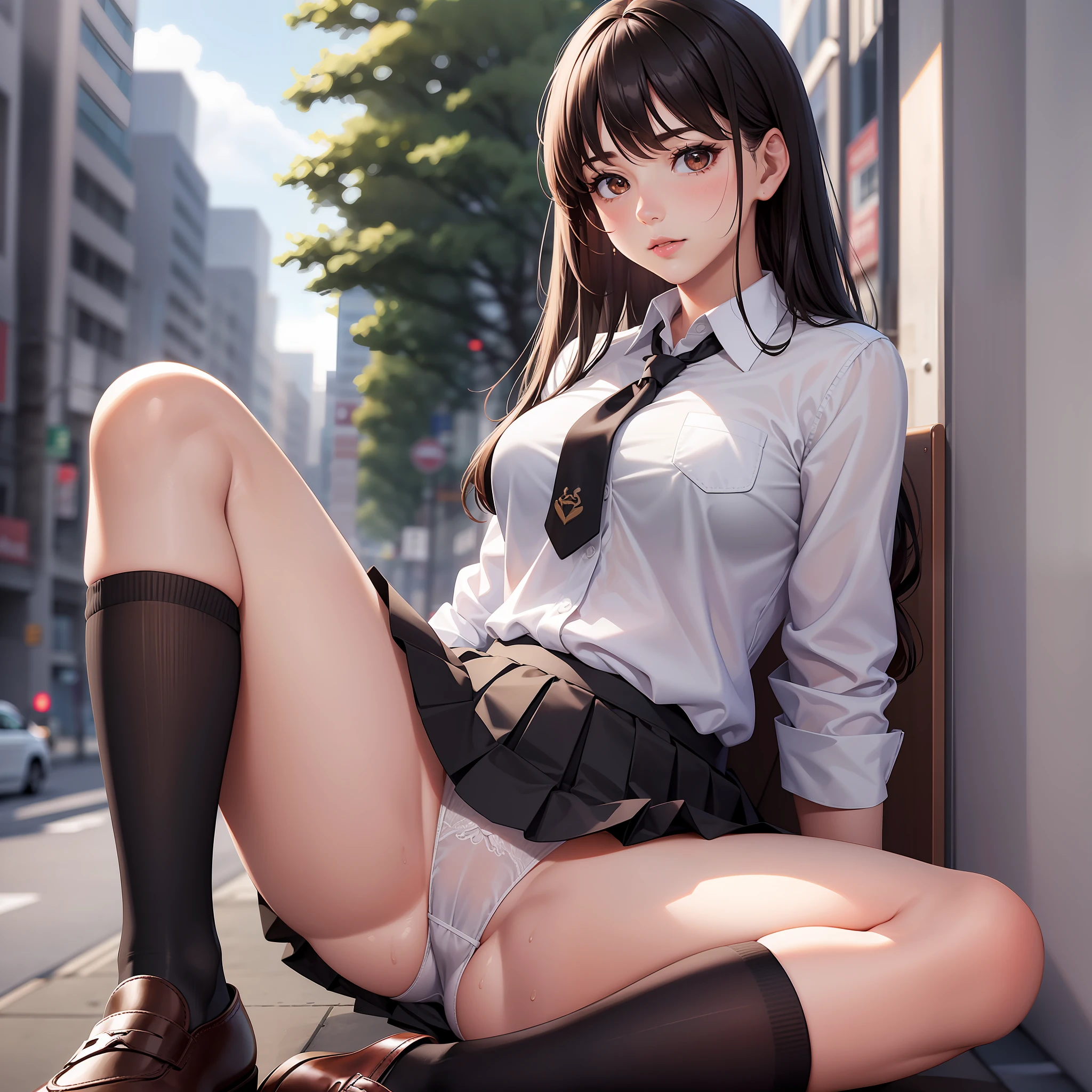 Anime girl sitting on the ground with her legs crossed - SeaArt AI