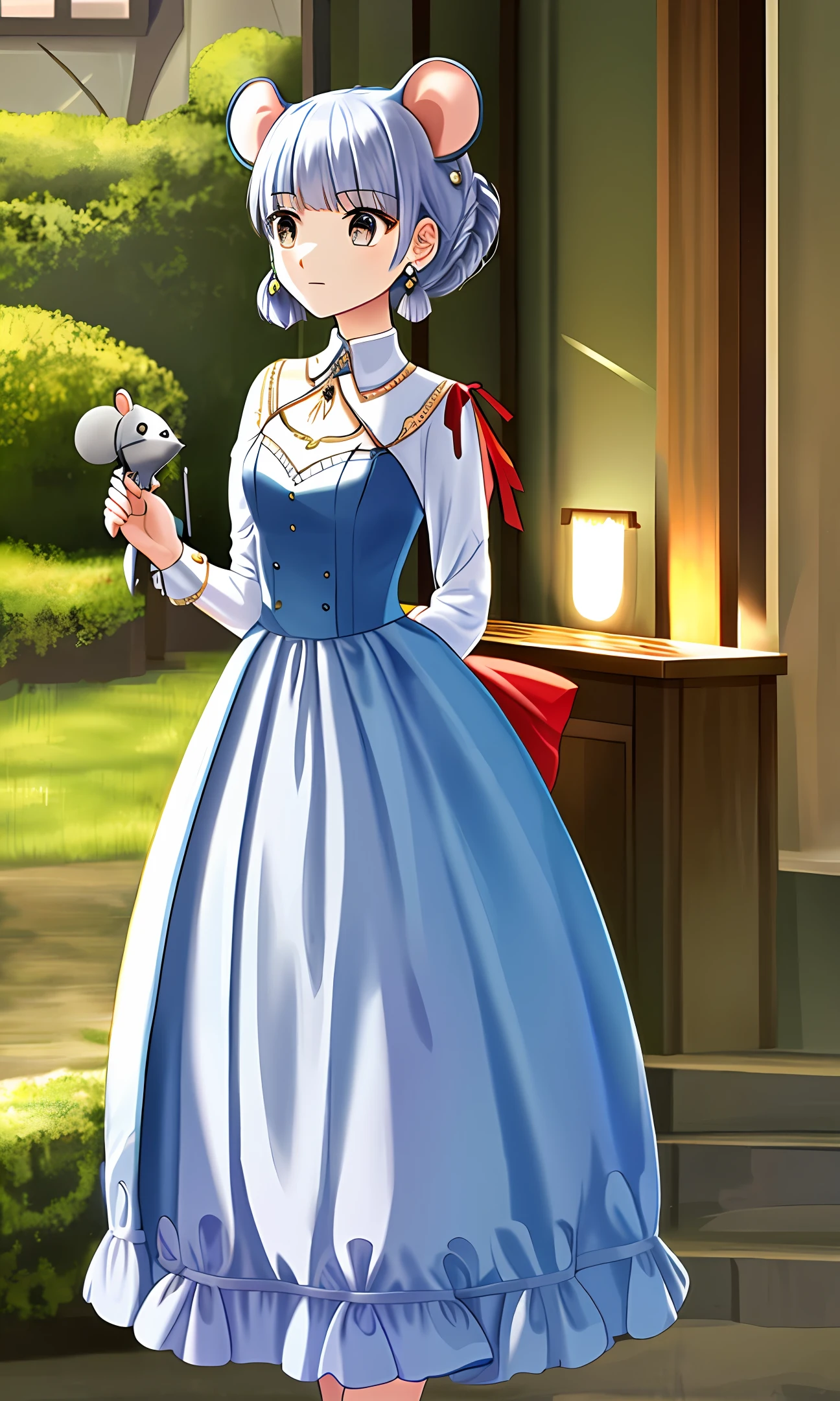 A mouse dress, earrings, Baton