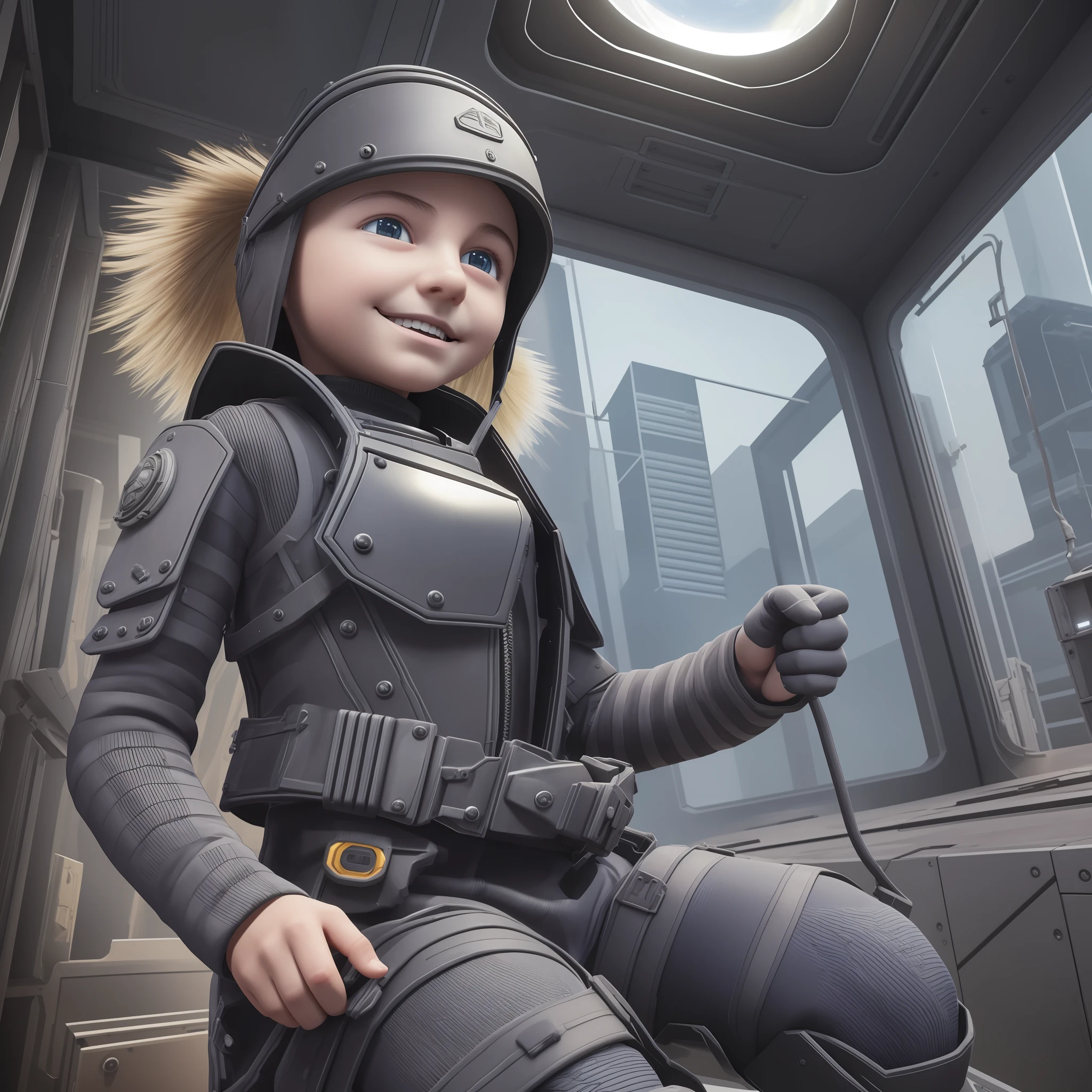 edith gru, (best quality, insanely detailed illustration:1.2), masterpiece, , kid, c realistic, hyperdetailed, intricate details, (hdr:1.25), (intricate details:1.14), (hyperrealistic 3d render:1.16), (filmic:0.55), detailed, claustrophobic spaceship interior, night, (dark:1.2) interior, tight corridor, high tech, flames,skinny combat pants, heavy boots, ballistic vest, holding flamethrower, field of view, digital art, happy, (very young), sweet, flat chest, smile, (((unreal engine))), (8k), adorable, (no breasts: