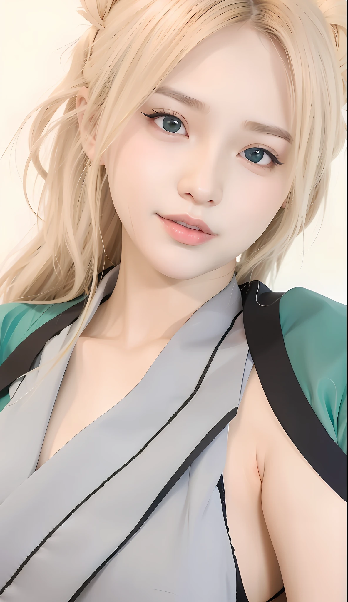 Blonde woman posing for photo with blue eyes and green top, Kim Young-shen, Wan cute korean face, in Yeonnam, portrait of Korean female idol, real life anime girl, sakimikan, larissa manobal, korean girl, from twice Ziyu, Choi Hyunhua, Urzang, IG model | art germ, (city background: 1.3),