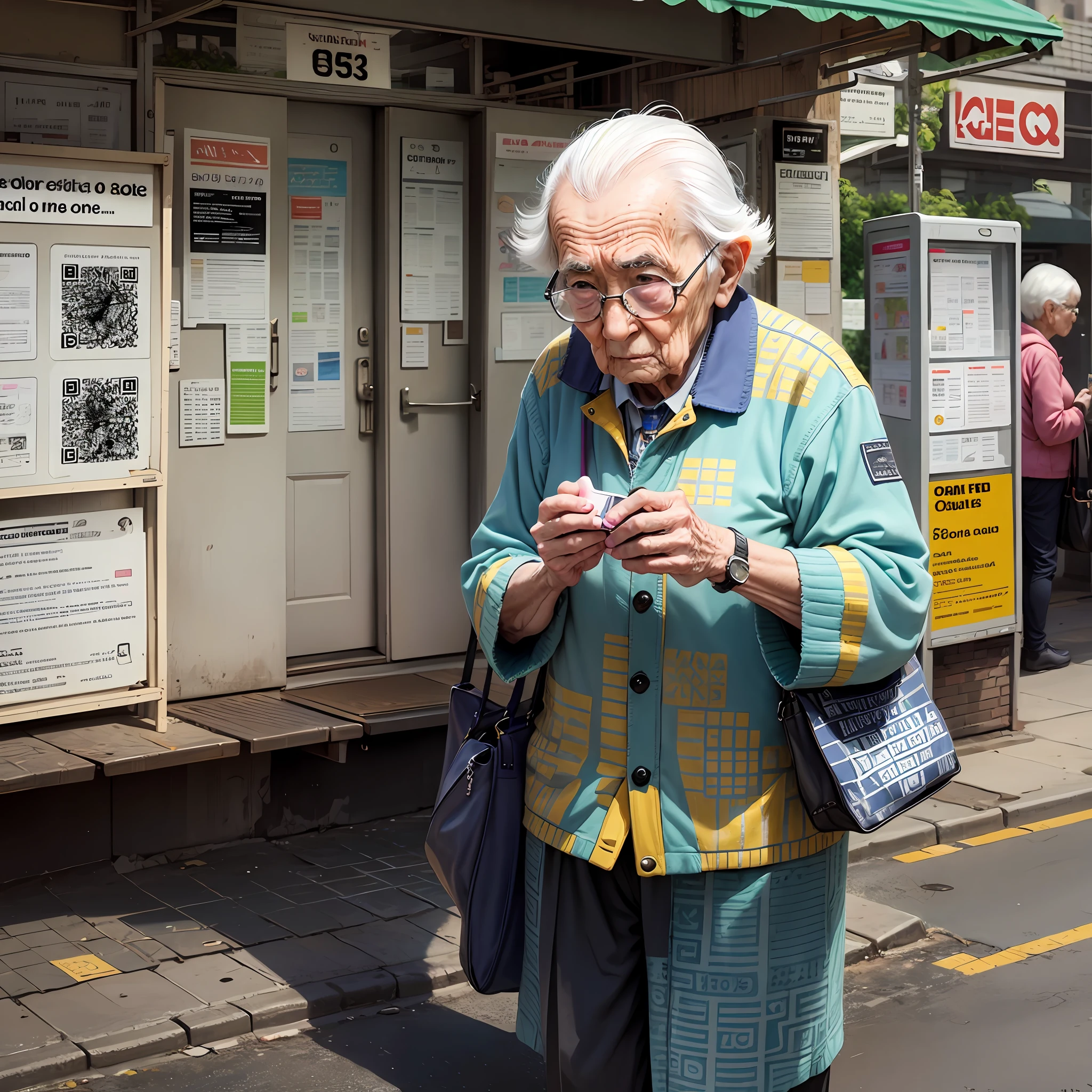 elderly looking confused at a QR Code --auto --s2