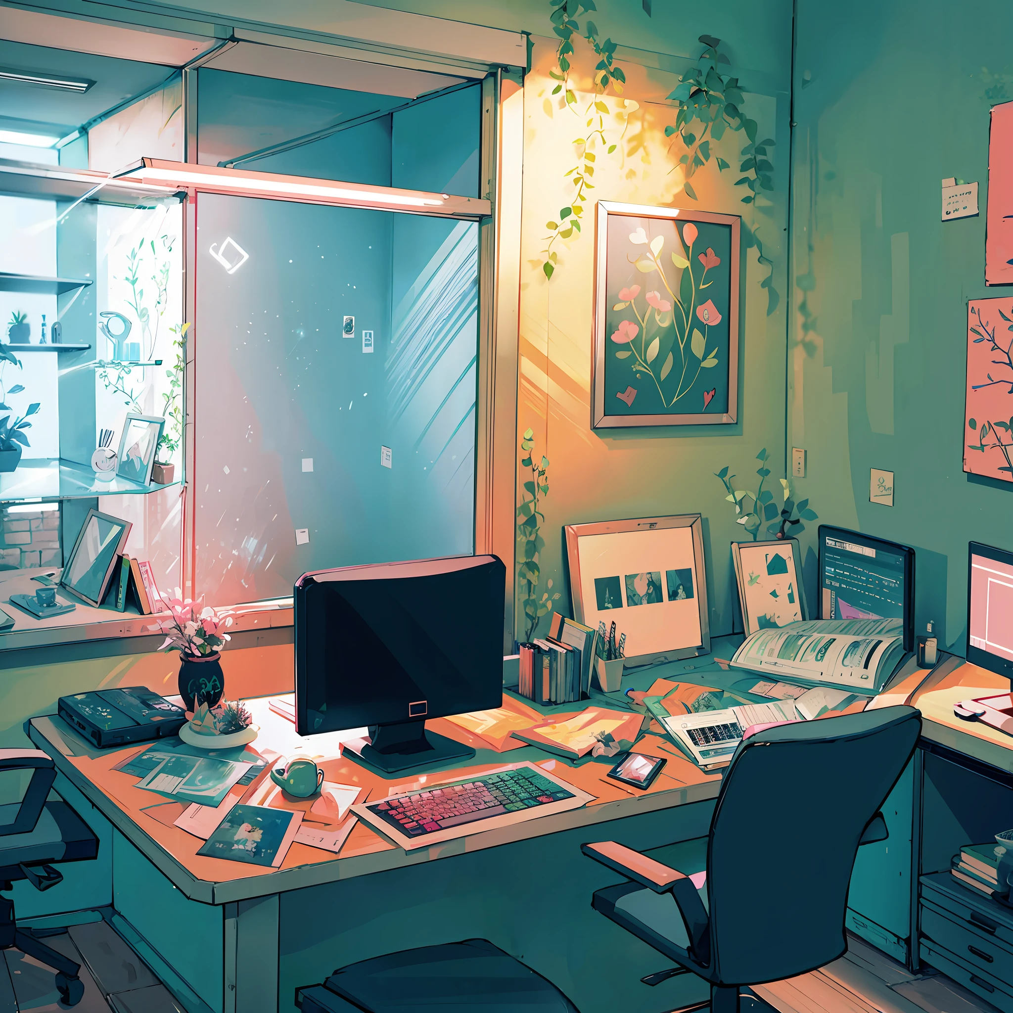 A GERONTOLOGY OFFICE, WITH EQUIPMENT, MULTIMIDA, CHEERFUL COLORS, FEWER OBJECTS ON THE TABLE, IMITATING A REAL PHOTOGRAPH --auto --s2