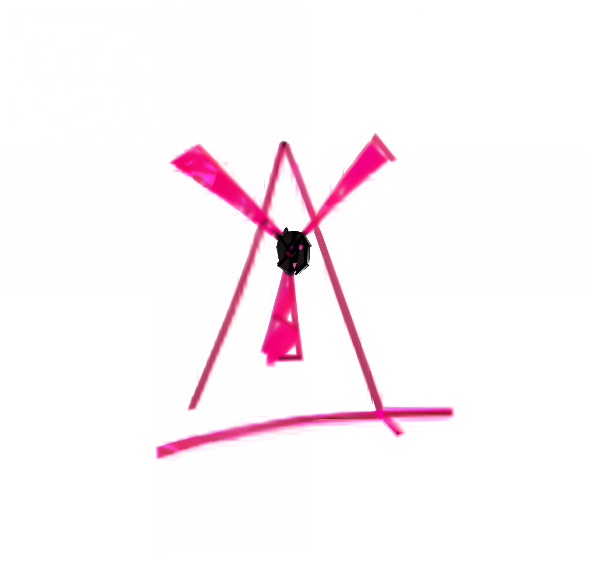 a close up of a drawing of a windmill with a pink handle, pink body harness, artists rendition, pink iconic character, with fluo colored details, crown of (pink lasers), image, stick figure, artistic depiction, neon pink and black color scheme, image in center, you can see in the picture, x logo, drawn image, triangle to use spell