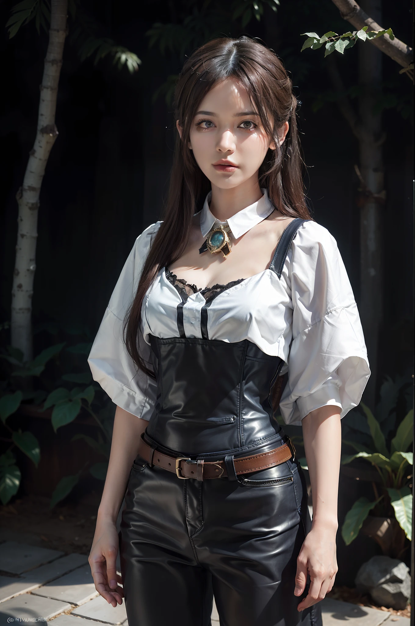 Hyperrealist portrait of female by david hockney and alphonse mucha,fantasy art, photo realistic, dynamic lighting, artstation, poster, volumetric lighting, very detailed faces, 4 k, award winning,, 1girl, in the dark, deep shadow, low key,cowboy shot,(official clothing:1.4) ,long hair,white hair,