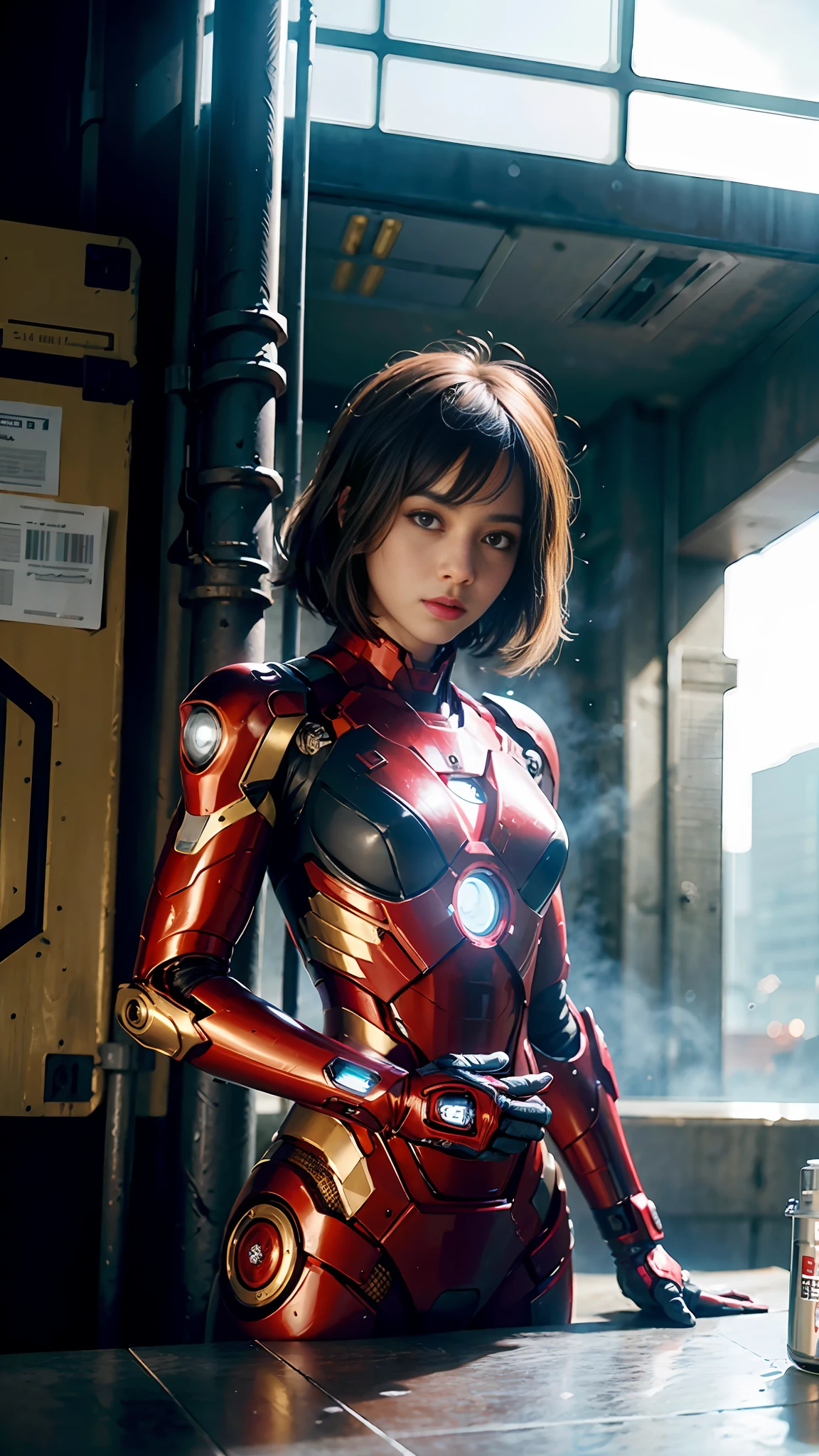 (1girl:1.3), solo,__body-parts__, official art, unity 8k wallpaper, ultra detailed, beautiful and aesthetic, beautiful, masterpiece, best quality, RAW, masterpiece, super fine photo,, best quality, super high Resolution, photorealistic, sunlight, full body portrait, stunningly beautiful,, dynamic pose, delicate face, vibrant eyes, (side view), she is wearing a futuristic Iron Man mech, red and gold, Highly detailed abandoned warehouse background, detailed face, detailed complex busy background, messy, gorgeous, milky, high detailed skin, realistic skin details, visible pores, sharp focus, volumetric fog, 8k uhd, dslr camera, High quality, film grain, fair skin, photorealism, lomography, sprawling metropolis in a futuristic dystopia, view from below, translucent