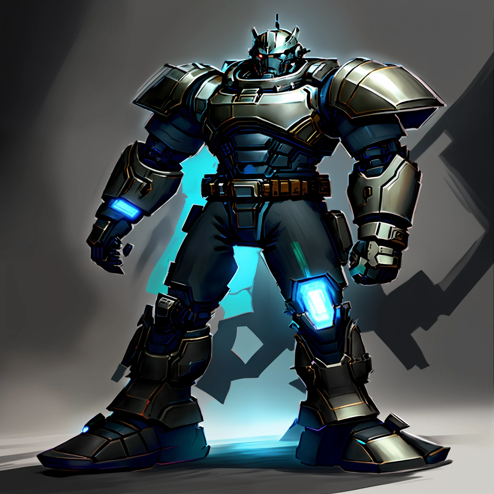a drawing of a robot with a large body and a large head, full body concept, full portrait of electromancer, clothed in stealth armor, dnd goliath character concept, concept armor, steel inquisitor from mistborn, ( ( character concept art ) ), mecha plate armor, humanoid form, draconic looking armor, clothed in worrier armor