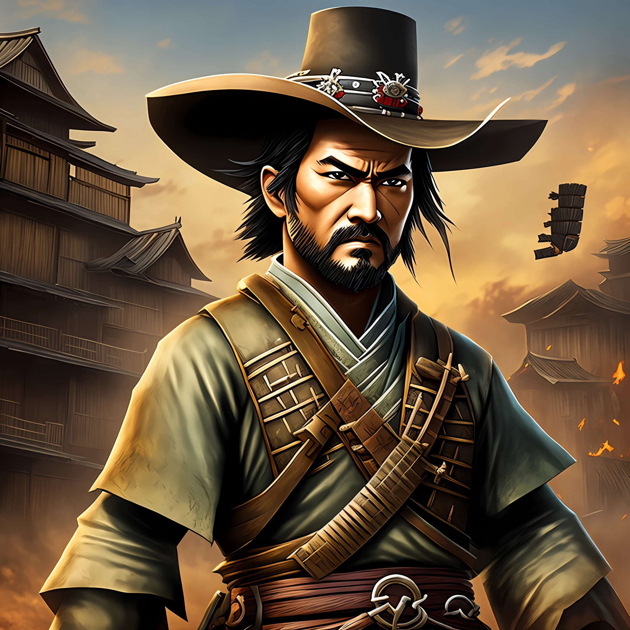 Create a samurai carton character fighting in the wild west against zombies --auto --s2