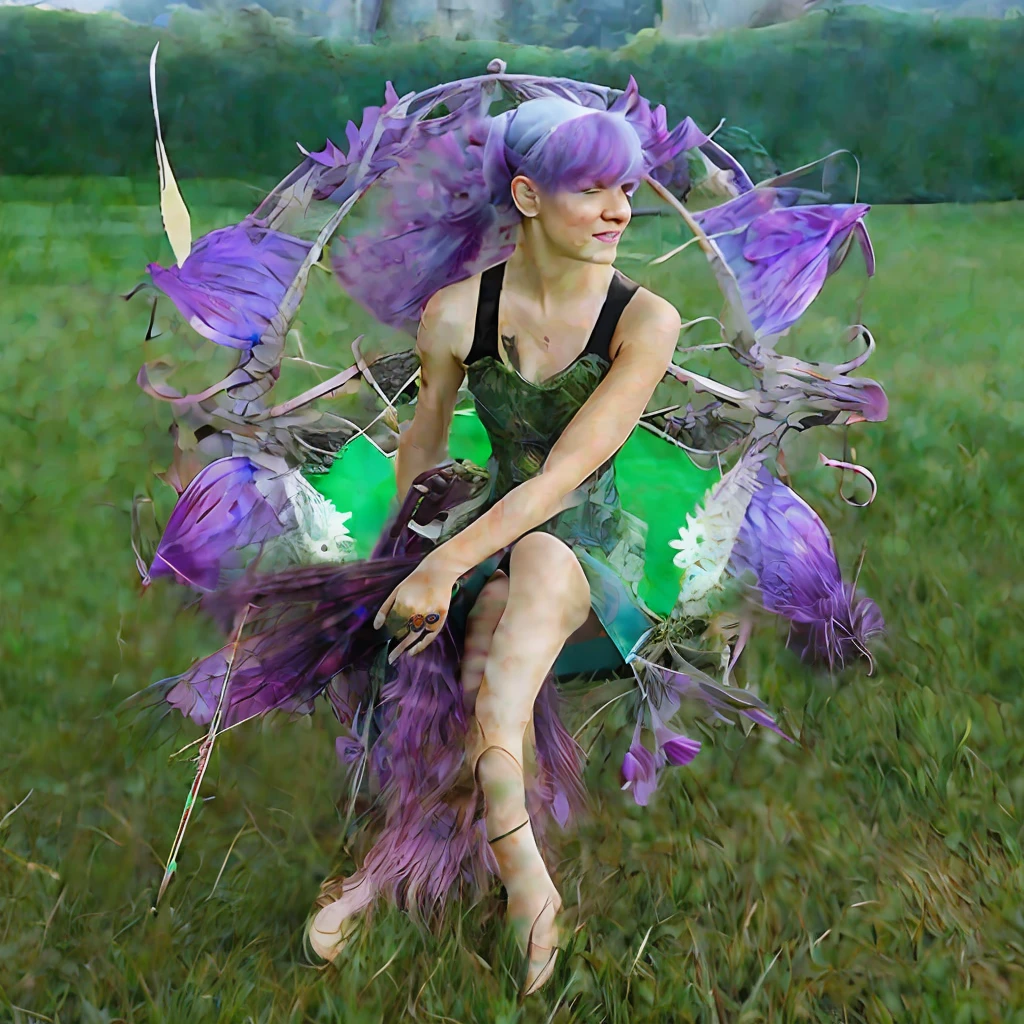 Fairy;purple hair;using bow and arrow