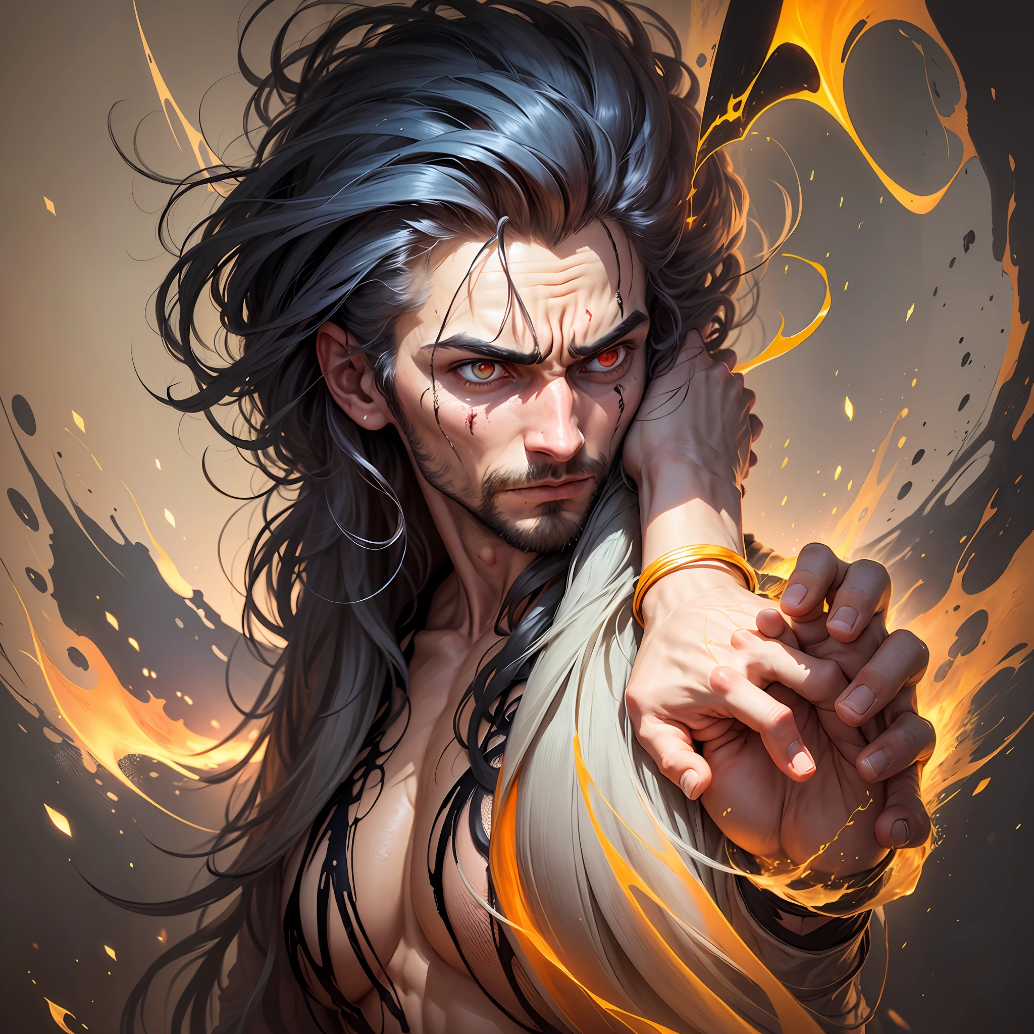 Man with an expression of terror. Hands that emerge from the darkness and grab you on your head and shoulders. --auto --s2
