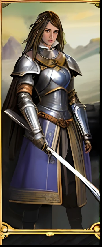 a close up of a woman in armor with a sword, portrait knight female, portrait of female paladin, symmetrical portrait rpg avatar, cattie - brie of mithril hall, female knight, pretty female cleric, epic rpg portrait, baldur's gate character portrait, dnd avatar portrait of halfling, female elfling, female paladin, detailed character portrait