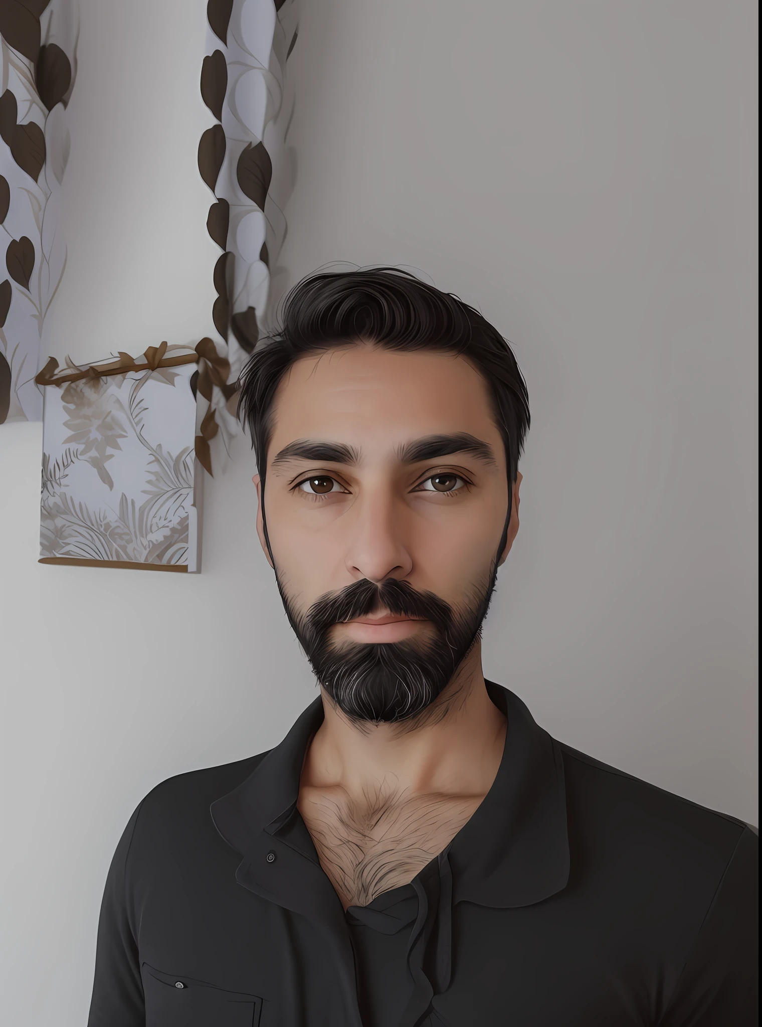 adult male, 35 years old, small beard, black beard, black hair, front, looking at the camera, brown eyes, intricate details, social clothing