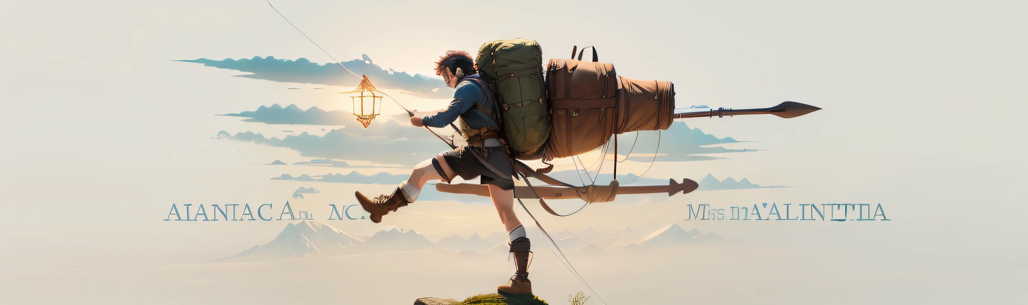 "A young adventurer without a chapel, with a backpack on his back that exudes courage and determination is holding a bow and arrow within the letter O. #Fotorealismo #MelhorQualidade #DetalhesUltrarrealistas #IluminaçãoRealista."
