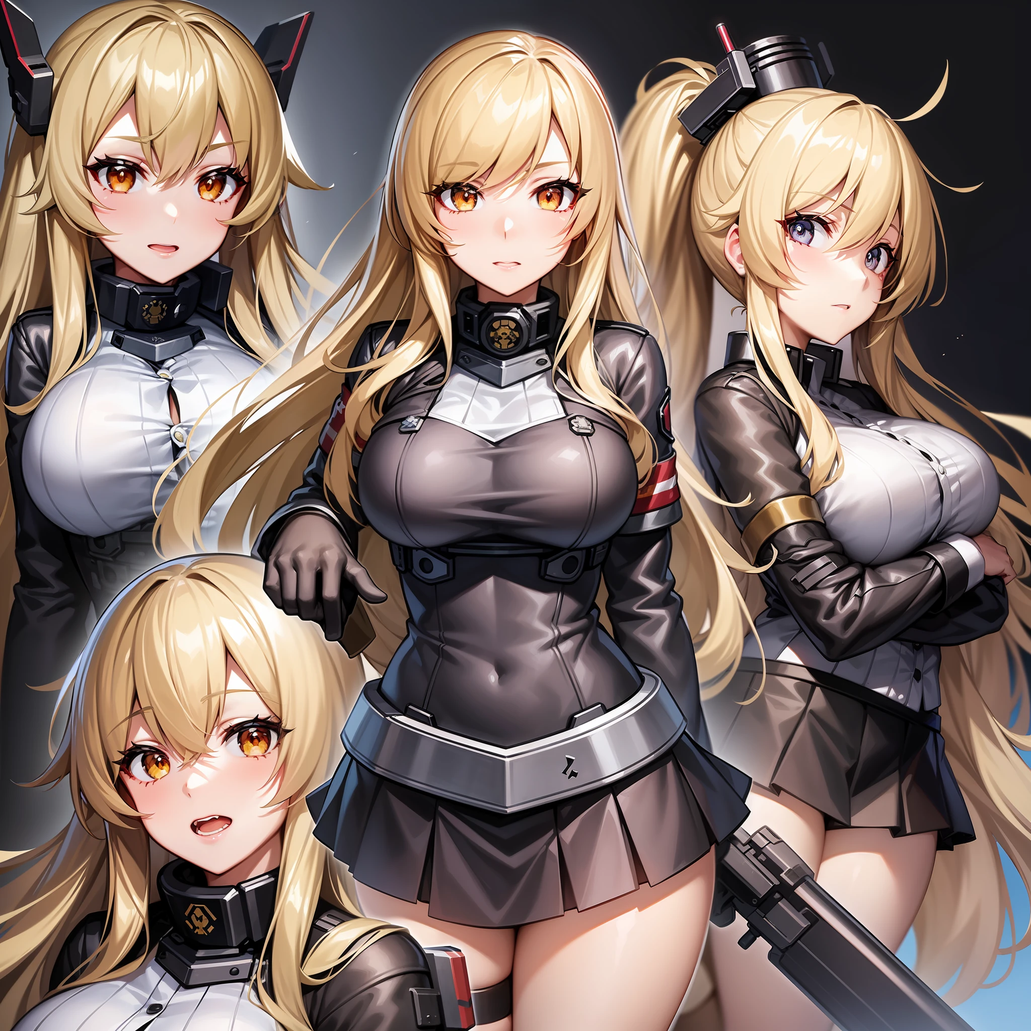 picture of a woman with different facial expressions, anime moe artstyle, kantai collection style, girls frontline style, only a few bangs of hair, realistic facial expression, fine details. girls frontlin, FULL BODY SEXY SKIRT