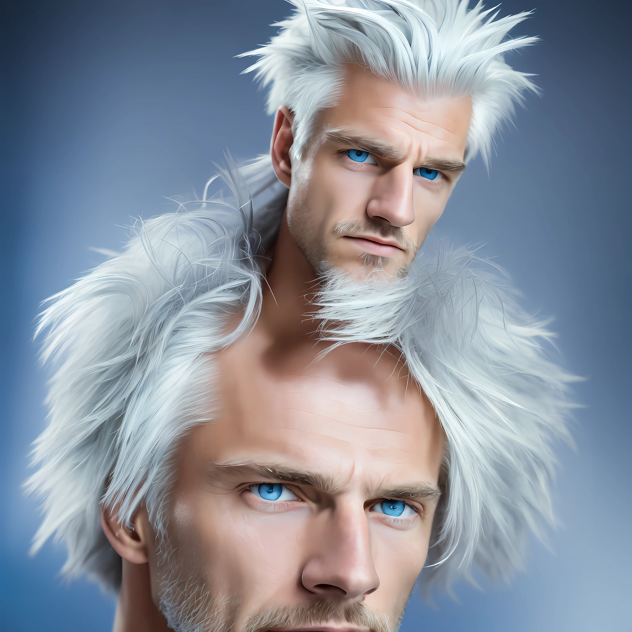 ((4k, masterpiece, best quality)), thin man, tall, spiky white hair, young, extremely blue eyes --auto --s2