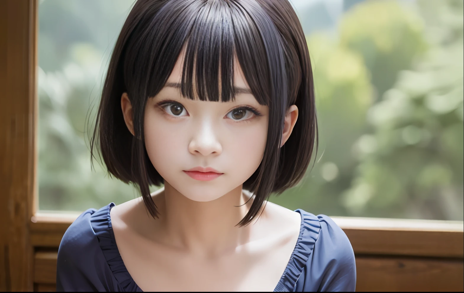 8K, Best Quality, 1girl, Masterpiece,8K, (Darkness:1.4), (Night, Upper Body:1.5),Japan Beautiful Girl, ,Upper body,Pretty,Expressionless,Look at the front,(Bangs:1.5),Blouse, (Moles under the eyes), (Bob-cut hair:1.2) , (Closed mouth:1.2, Small blue eyes, Beautiful nose, Beautiful sharp face) ,No makeup, Perspective, Depth of field, Ultra realistic, High Resolution, Photography, Sharp Focus, HDR, Face Light, Dynamic Lighting, Maximum Detail, Extreme Detail, Ultra Detail, Detail, Real Skin, Delicate Facial Features
