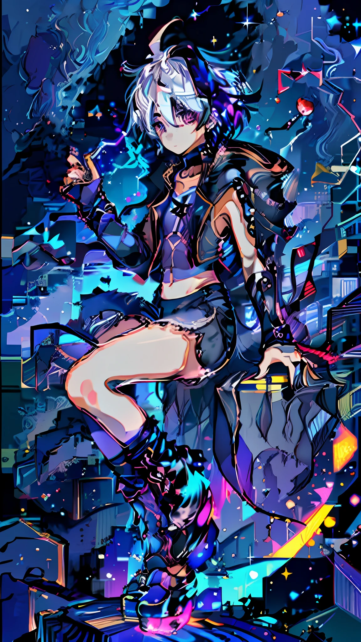 ((masterpiece))),(((bestquality))),((ultra-detailed)),(illustration),((anextremelydelicateandbeautiful)),dynamicangle,floating,(beautifuldetailedeyes),(detailedlight) (1girl), solo,vflower, space background, galaxy, stars