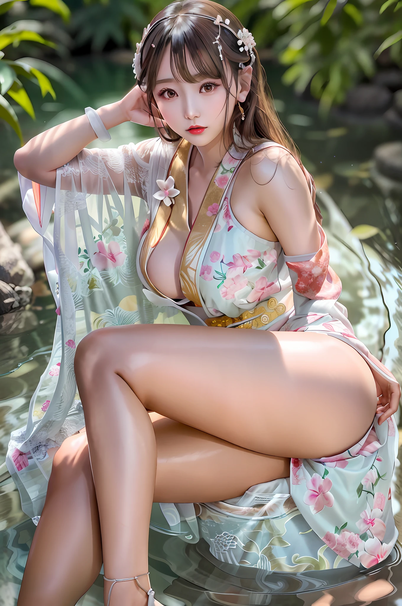 araffe asian woman in a white dress sitting in a river, japanese goddess, asian, japanese model, japanese, gorgeous chinese model, 奈良美智, young sensual gravure idol, giant stunning goddess shot, sophisticated gravure idol, asian nymph bald goddess, sexy girl, beautiful asian girl, in kimono