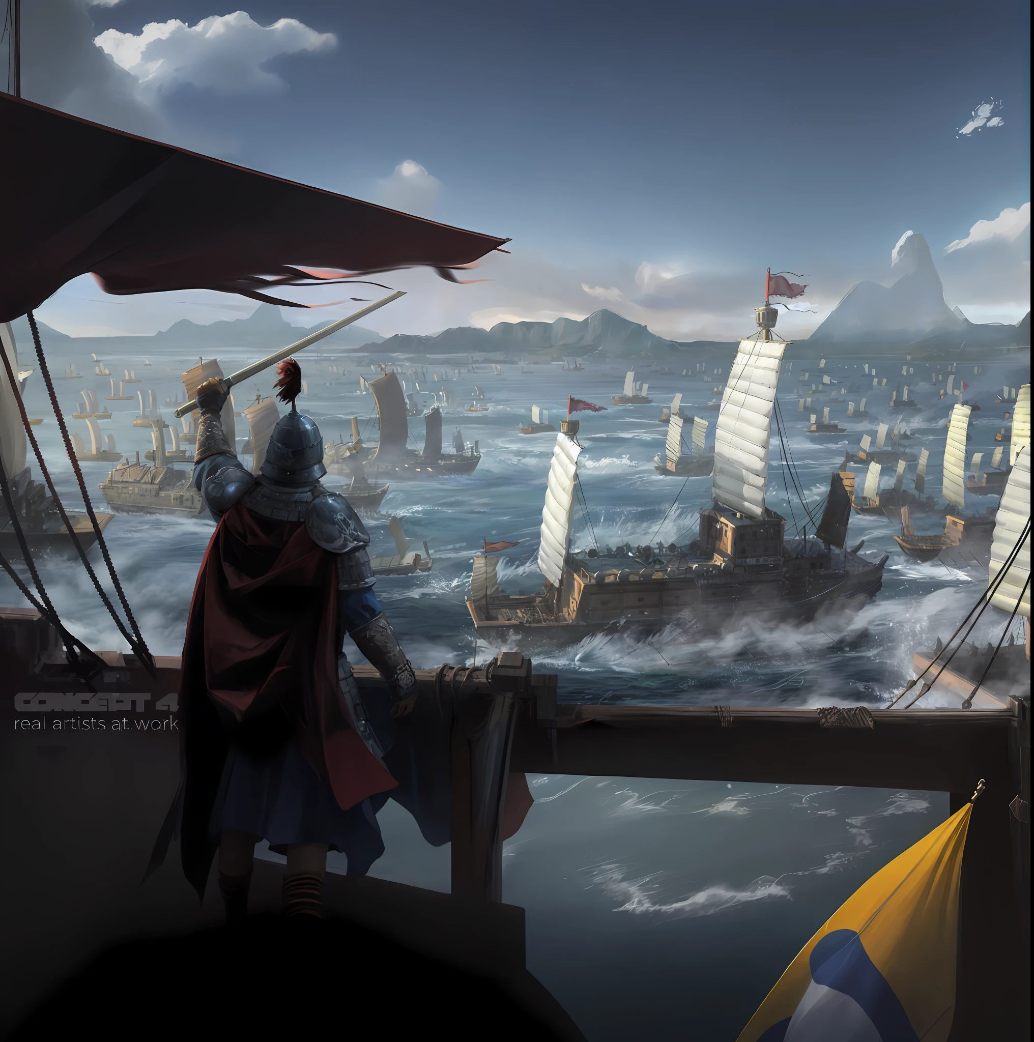 Sky, fluttering battle flags