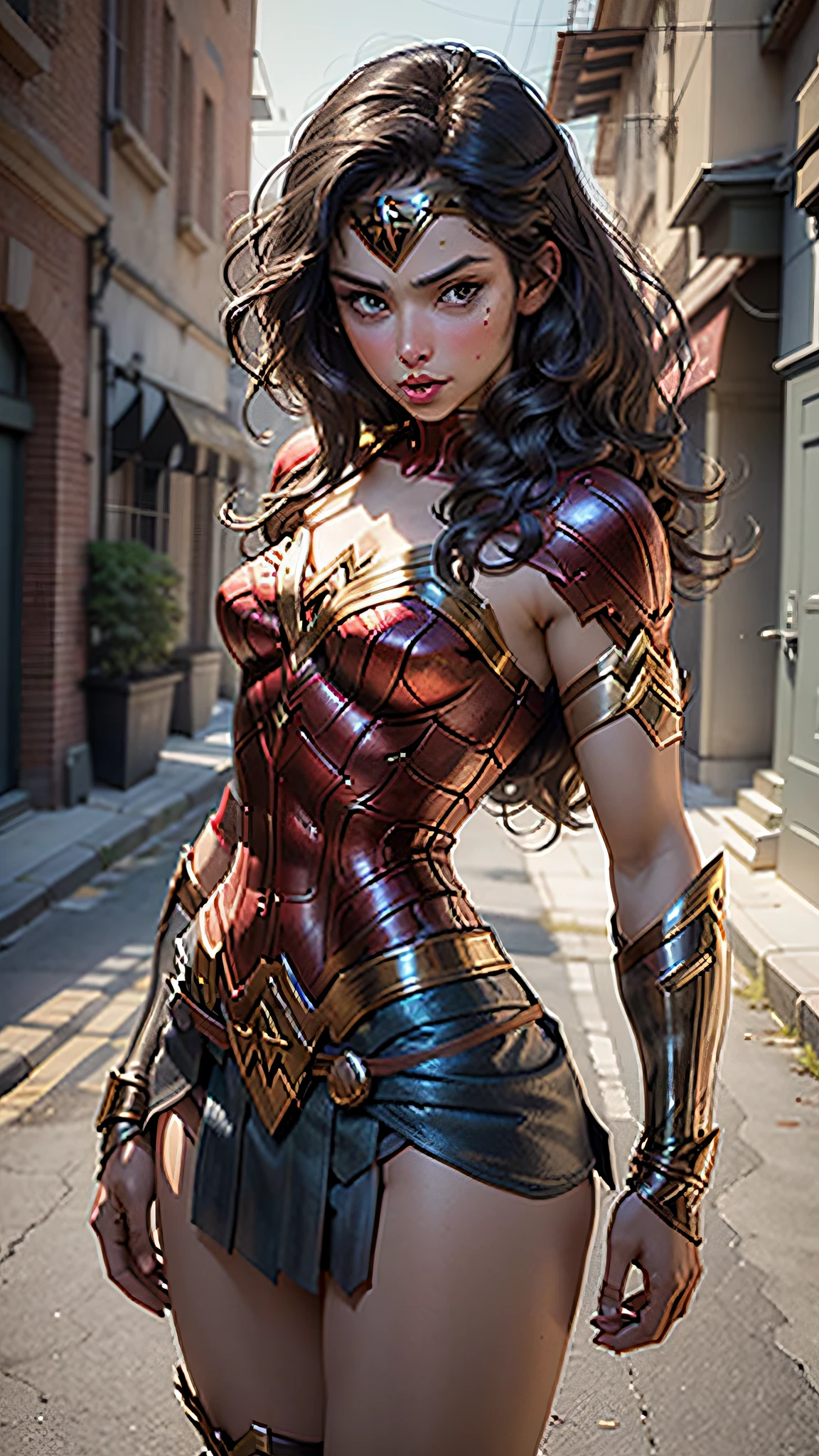 Beautiful woman detailed definition of body using Wonder Woman role-playing, small breasts