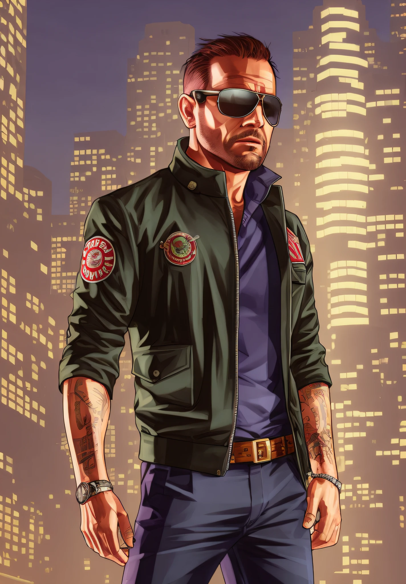 "(bruno hauptmann), with GTA V 3d style, casual clothes, direct lighting, sharp shadows, urban background, a nocturnal atmosphere, 3d bokeh effect."