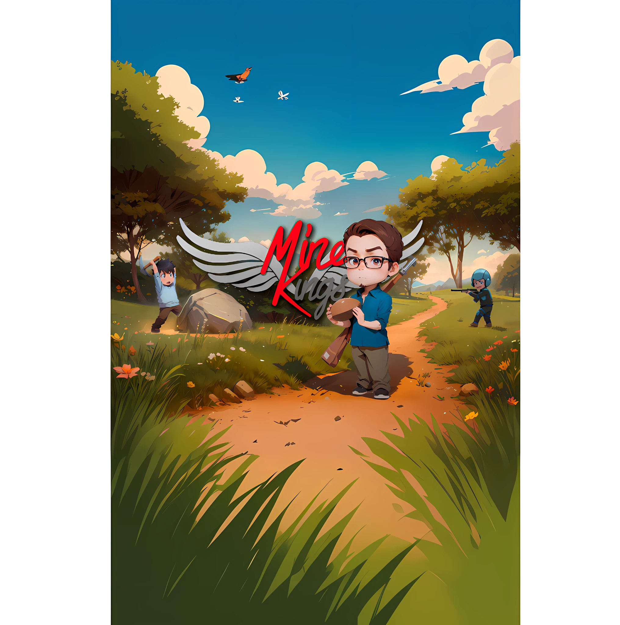 cartoon illustration of a man with a gun and a bird on a path, mk ninja, mikko, mike, mobile game art, key art, stylized game art, mika pikazo, miko, official artwork, game key art, official artwork hdr, by Mirko Rački, official art, rob rey and kentaro miura style, anime key art