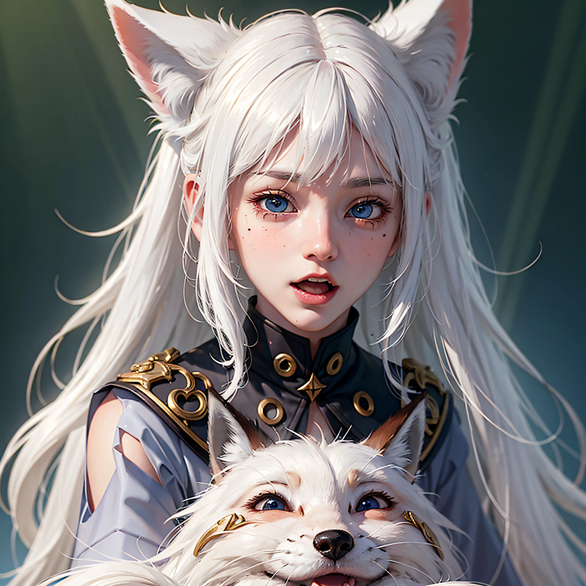 white hair, fox mask, fox mask, mole under eye, aqua eyes, open mouth, shy, blush, anime, god rays, ray tracing, backlighting, award winning, UHD --auto --s2