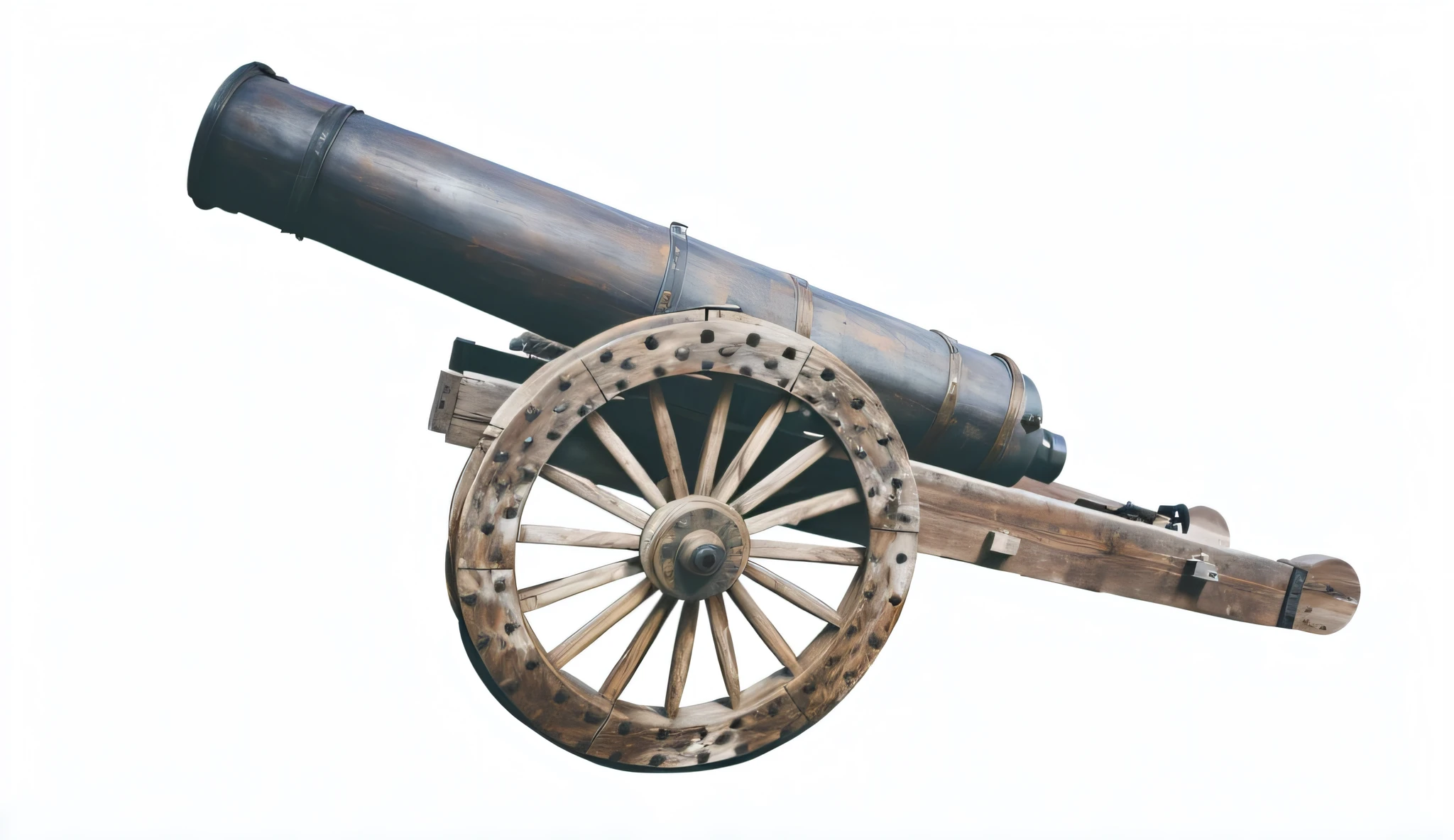There is a cannon on a wooden cart on a white background, cannon, photo of a cannon, cannon mounted on the back, cannon, cannon, medieval weapon, large cannon mounted on the back, wooden military weapon, masterpiece cannon,