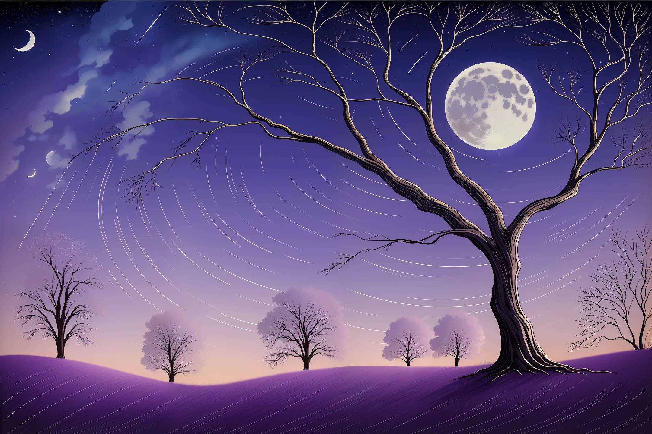 {masterpiece} Description: A perfect work of art to print on a T-shirt, combining style and visual impact. The image features a breathtaking nightscape, with a bright moon illuminating the scenery. In the center, a solitary tree stands out, with twisted branches and delicate leaves. The silhouette of the tree contrasts with the starry sky, creating a mysterious and enchanting atmosphere. The color palette is composed of soft shades of blue, purple and silver, conveying serenity and tranquility. This masterpiece is sure to impress with its artistic and timeless design, being perfect for a t-shirt that combines elegance and originality. (Width: 1080, Height: 720, Method: DPM2++SDE, Steps: 25, CFG Scale: 8, Seed: 54321, Upscale: 3)
Tags: Masterpiece, Print, T-shirt, Landscape, Night, Moon, Tree, Twisted branches, Silhouette, Starry Sky, Mystery, Charm, Color palette, Blue, Purple, Silver, Serenity, Tranquility, Artistic Design, Elegance, Originality. --auto --s2