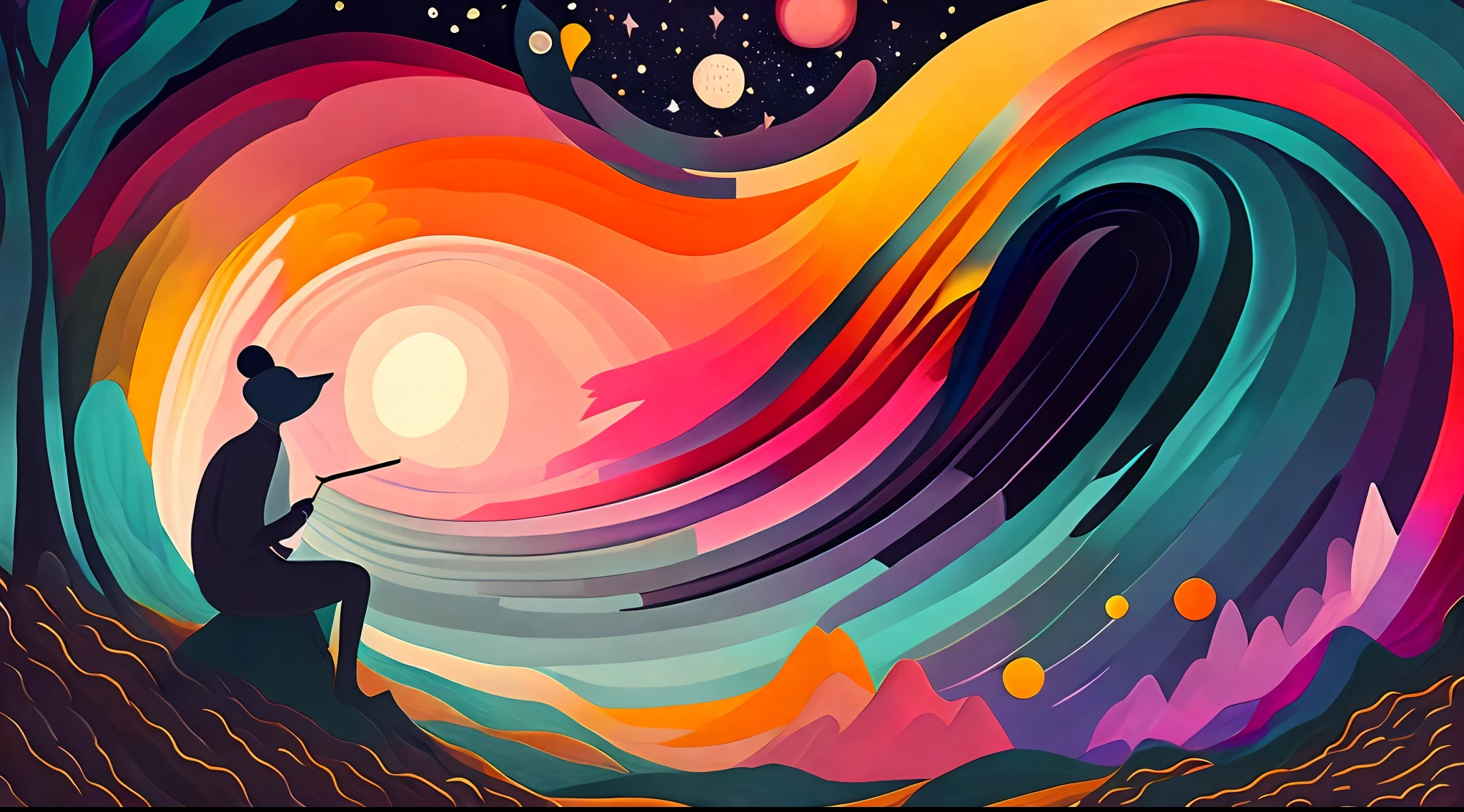 Generate an imaginative artwork inspired by a favorite song, incorporating elements that convey its mood and lyrics.
Description: Choose a favorite song that evokes strong emotions or visual imagery. Use the lyrics, mood, and overall atmosphere of the song as inspiration to create an artwork that captures its essence. Consider the emotions, colors, and symbols associated with the song, and incorporate them into the composition. Aim to visually convey the narrative or atmosphere of the song through the artwork.