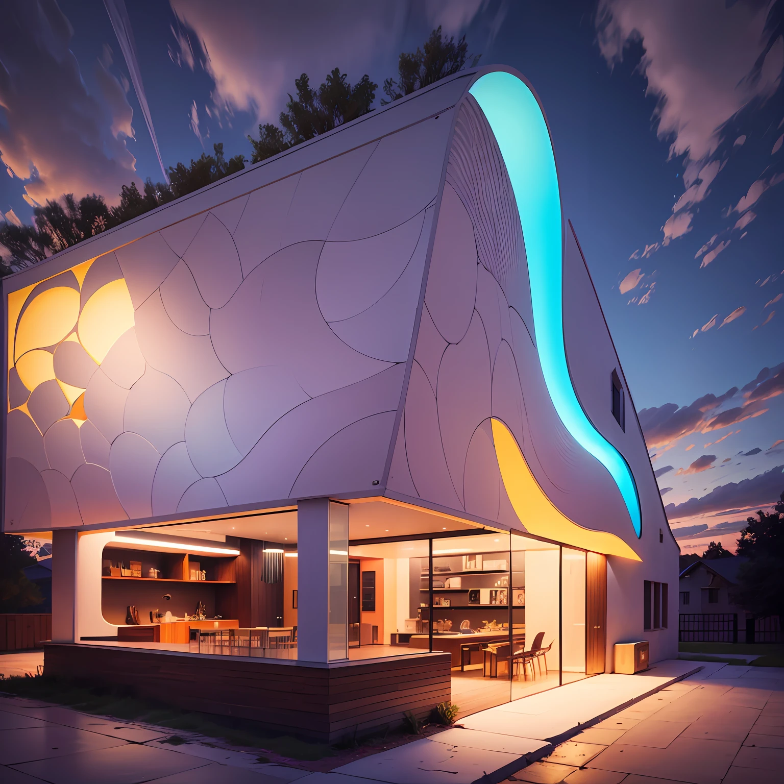 musical house where the architecture inspired by a guitar, colorful lighting, ultra details, photography --auto --s2
