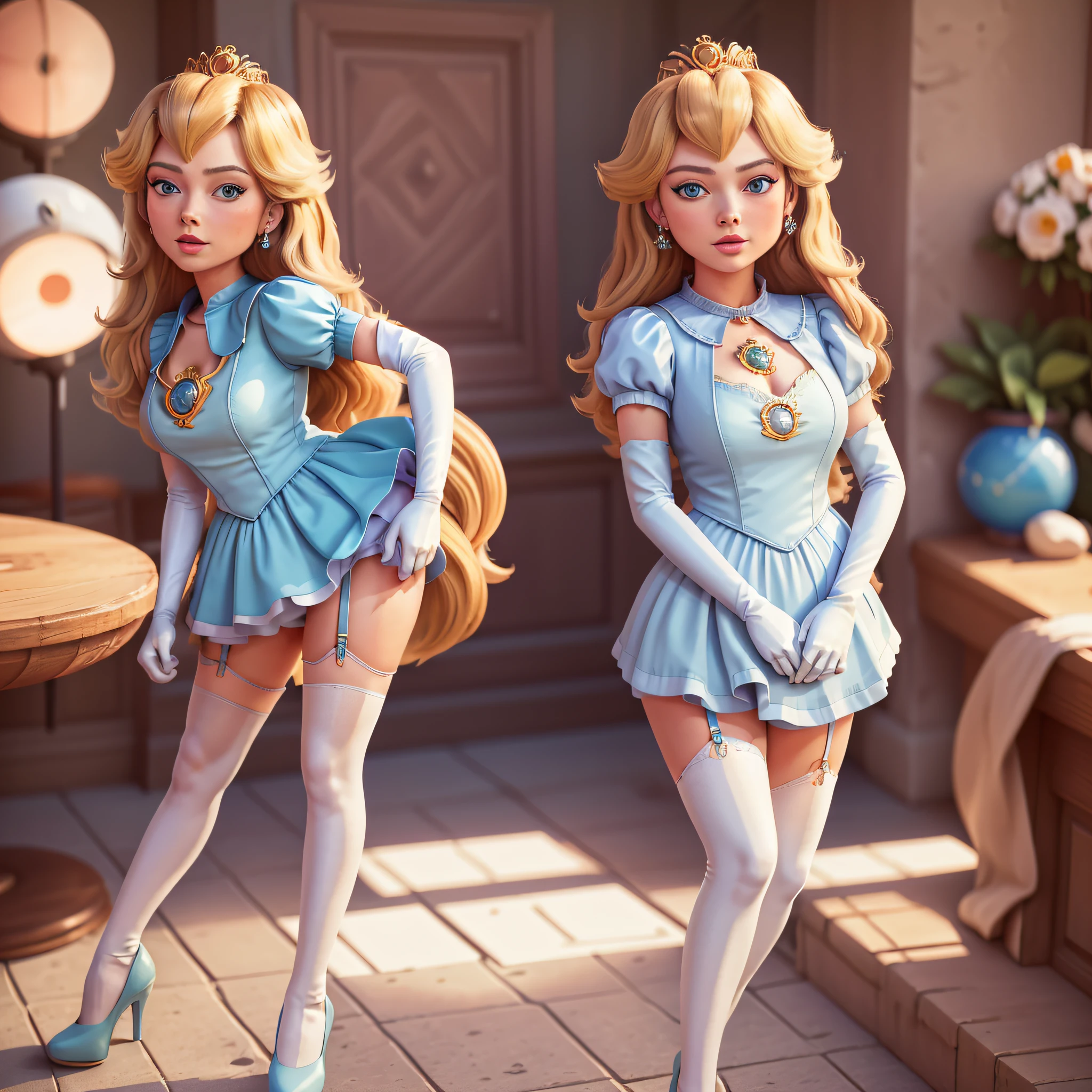 STICKER, (best quality, masterpiece, highres:1.4, solid outline:1.2), absurdres, 1 girl, large breasts, star eye, Margot Robbie, blush, (realistic:1.5), blue eyes, dressed as Sailor Moon, milf, white arm glove, full body portrait, cowboy shot, no background, looking at viewer, perfect face, detailed face, bangs, perfect body, beautiful eyes, pretty face, bright skin, idol, shoes, cleavage, ass view, sexy stockings, unbutton top, dress open, panties, full body, shoes visible