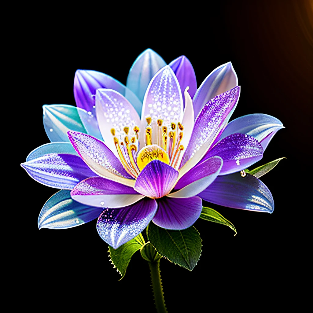 bouquet of delicate flowers Violet, super transparent, holy light, beautiful spectral light, petals glow, flashing, dark background, drops of light transparent, reflective light, bright, light flowing in, optics, profile portrait, sharp focus, magical, intricate, ultra realistic, fantasy, composition, light, trend in artstation, pearl, silver vapor patronus cloud, family of corrosive enveloping rays, 8k, ureal air 23v4 uplight